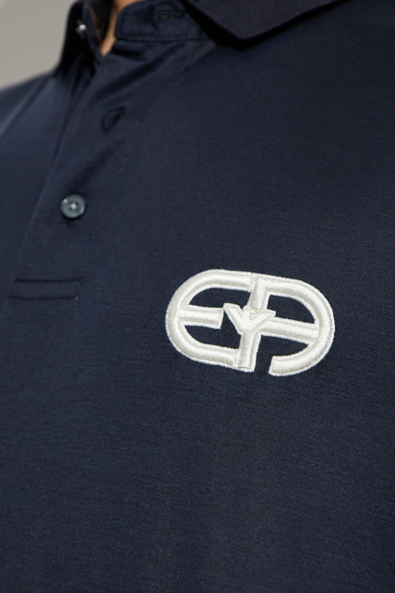 Emporio Armani Embroidered Logo Polo Shirt In Blue