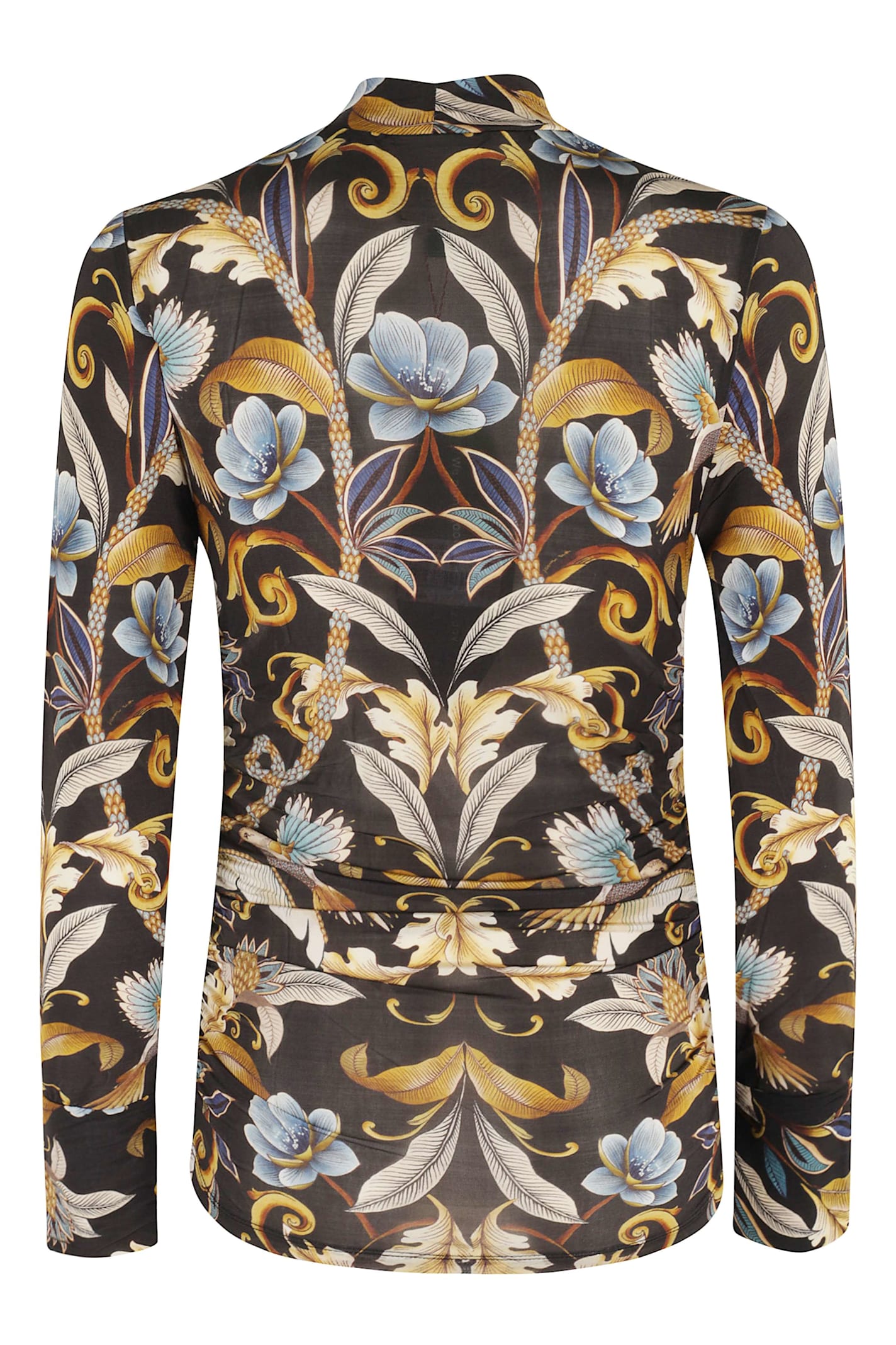 Farm Rio Black Flowerful Garden Jersey Blouse In Multi