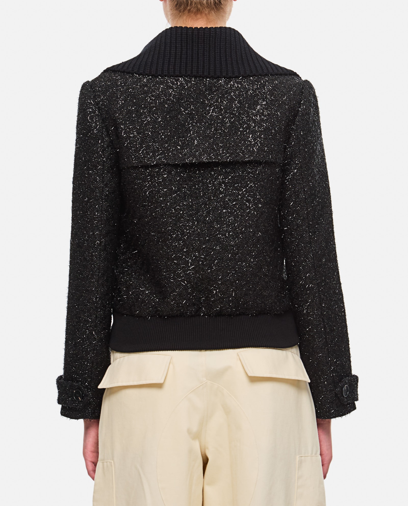 Self-portrait Black Tinsel Boucle Bomber Jacket-6 Nd Self Portrait Female In Black