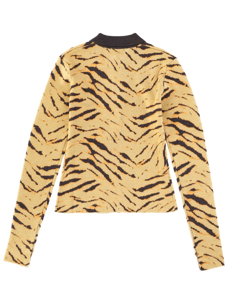 Ganni Fine Merino Jacquard Tiger Polo Sweater In Neutral