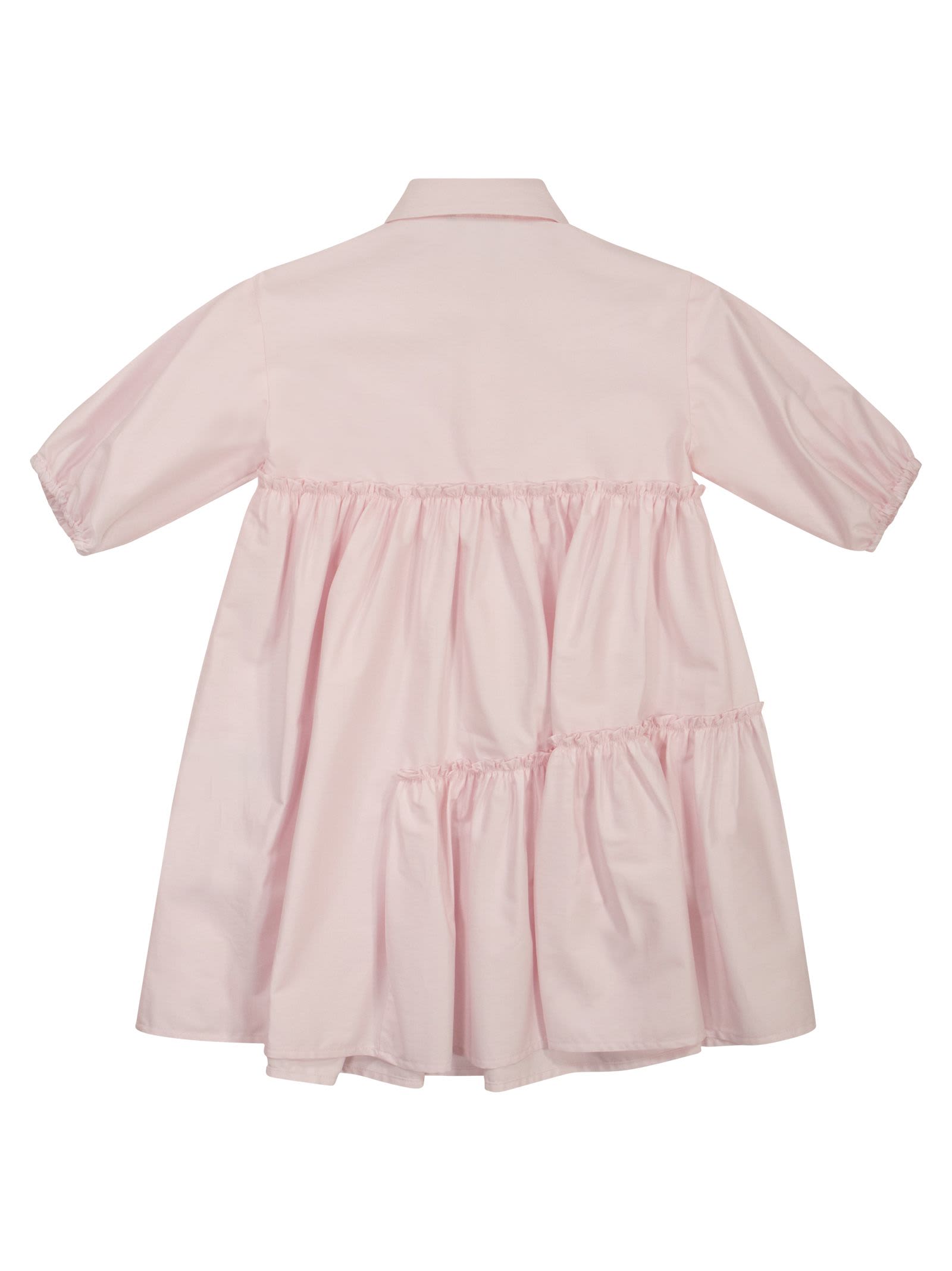 Shop Il Gufo Cotton Satin Dress With Ruffles In Pink