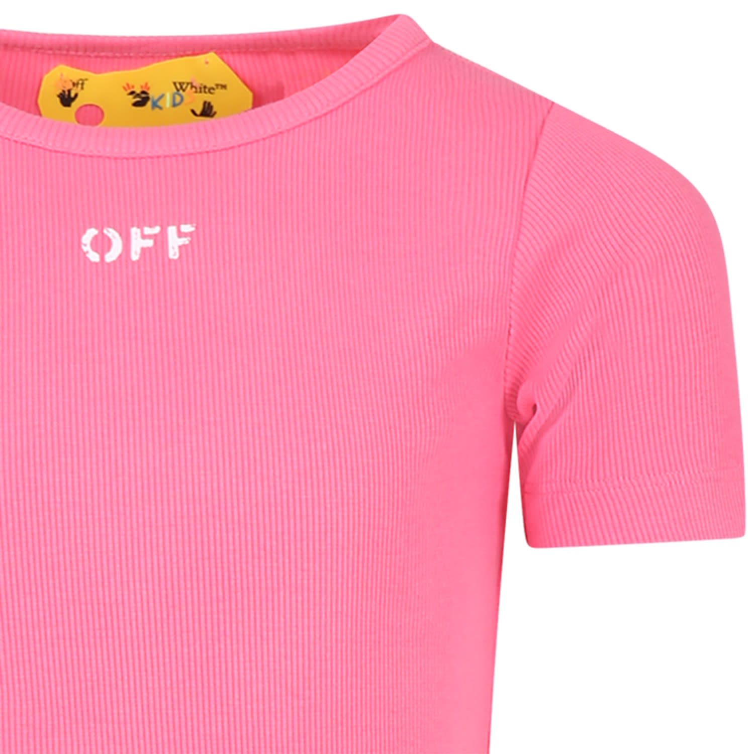 Shop Off-white Fuchsia Dress For Girl With Logo