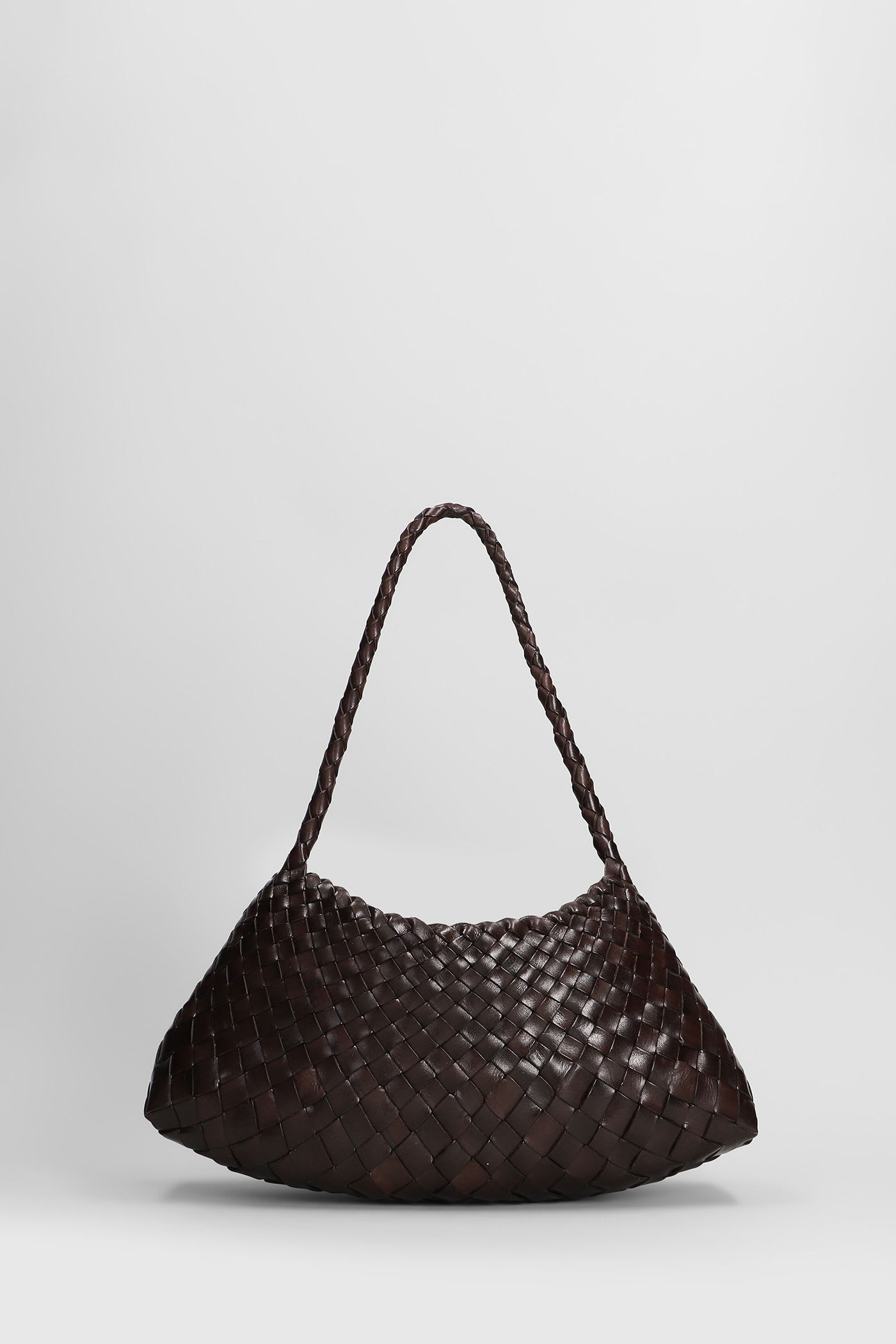 Dragon Diffusion Rossana Brown Mini Shoulder Bag With Top Handle And Interwoven Design In Leather Woman In Brown