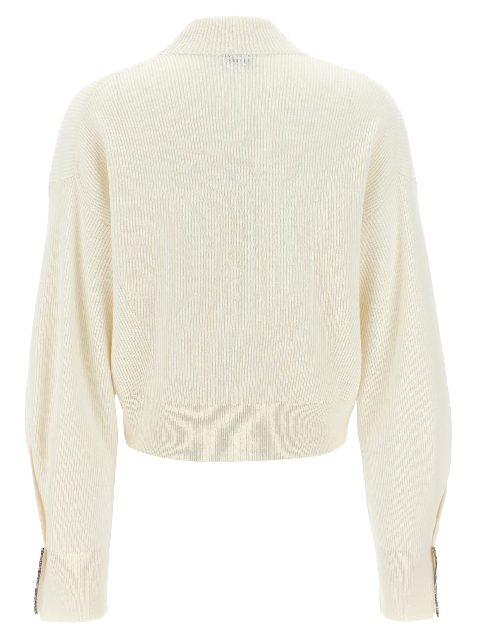 Shop Brunello Cucinelli Monile Ribbed Sweater In White