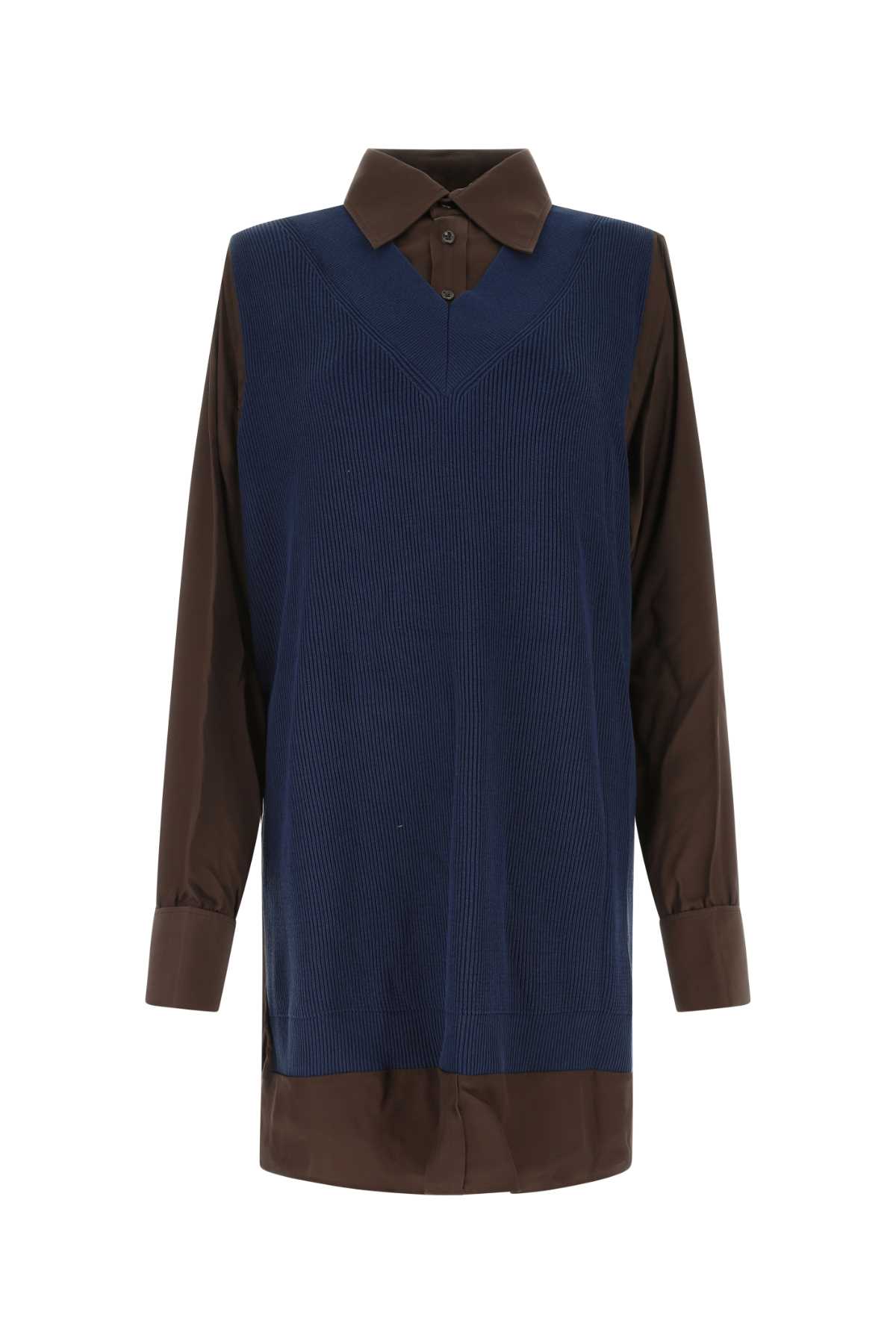 Two-tone Viscose Blend And Cotton Oversize Shirt