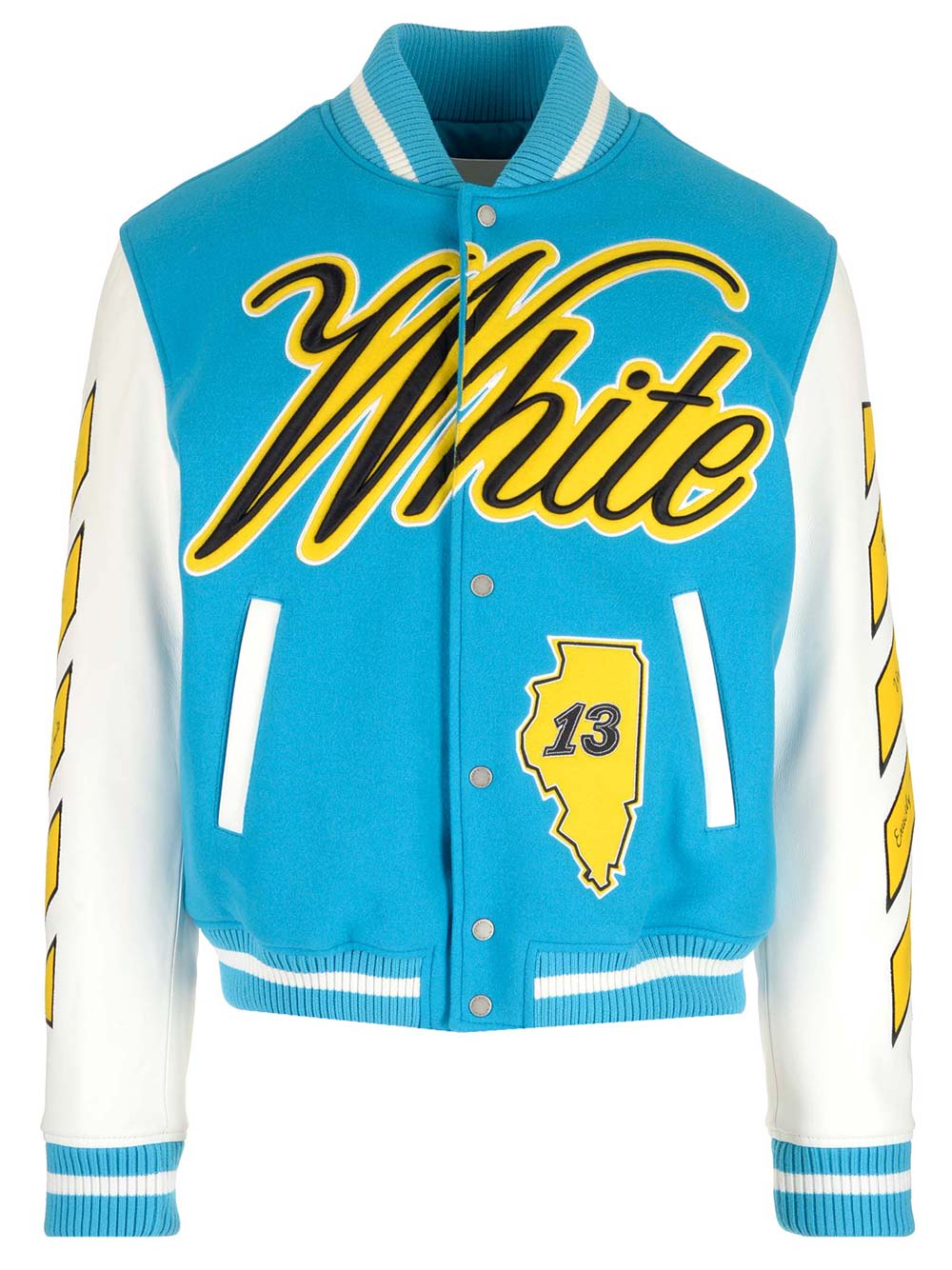 Off-white Logo Patches Leather Bomber Jacket In Multicolor