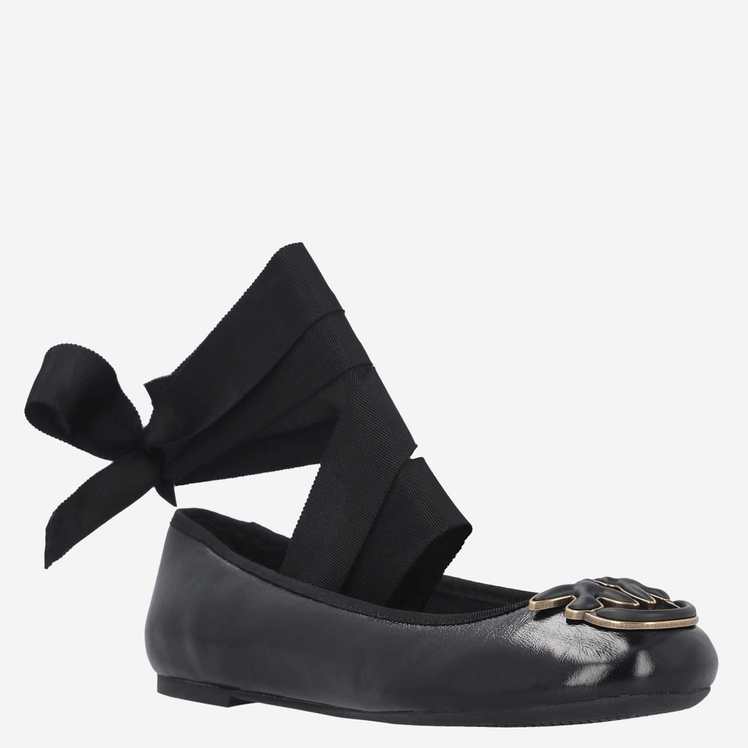 Shop Pinko Leather Ballet Flats With Logo In Black