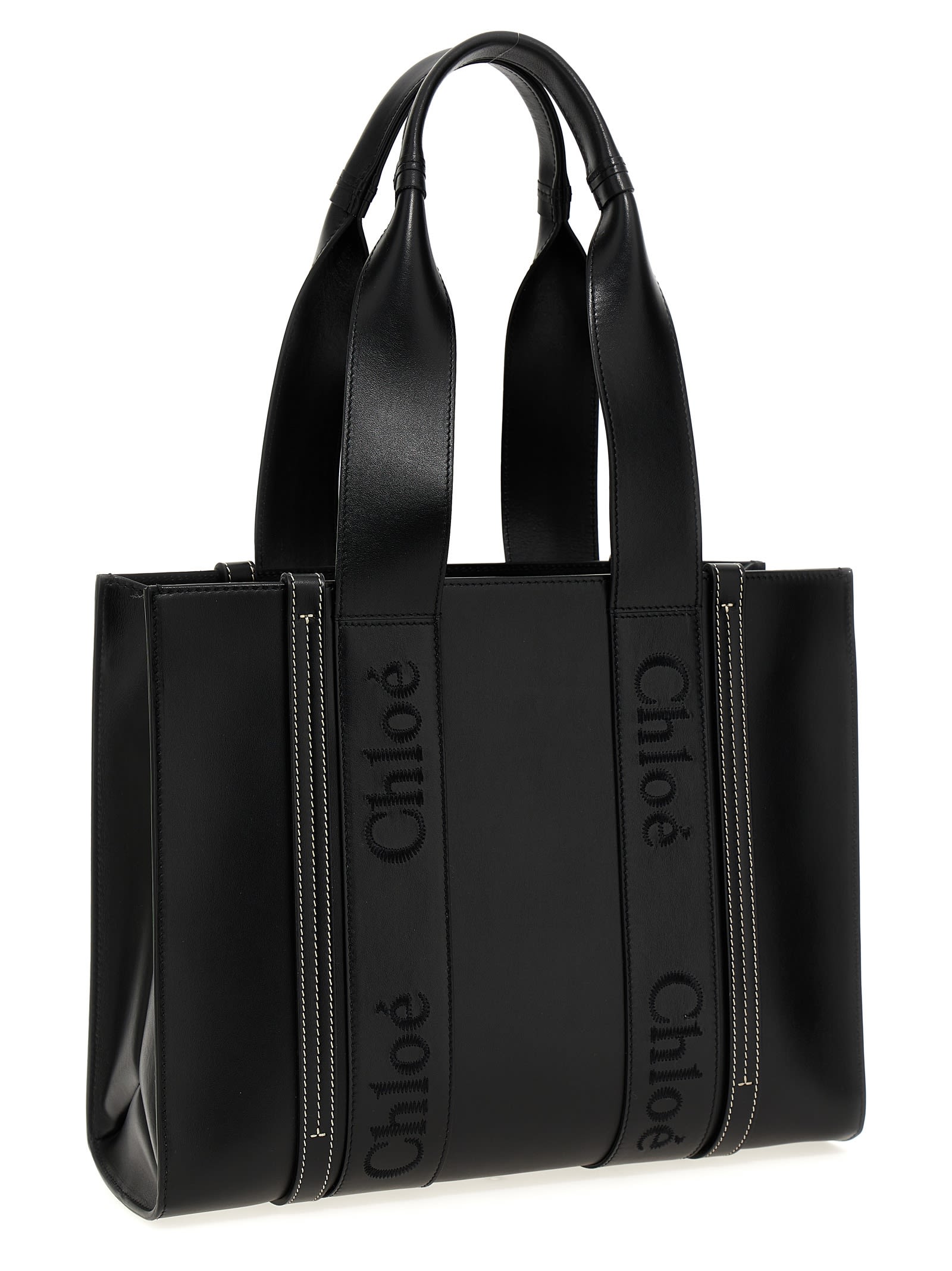Shop Chloé Medium Woody Shopping Bag In Black