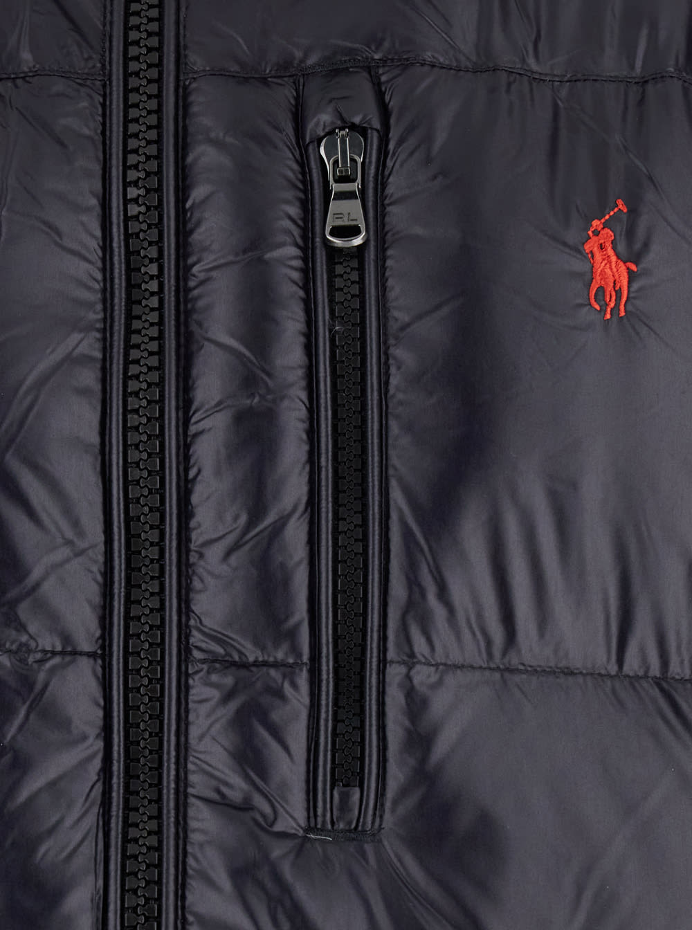Polo Ralph Lauren Black Down Jacket With Patent Effect And Embroidered Pony Logo On Chest In Tech Fabric Man In Black