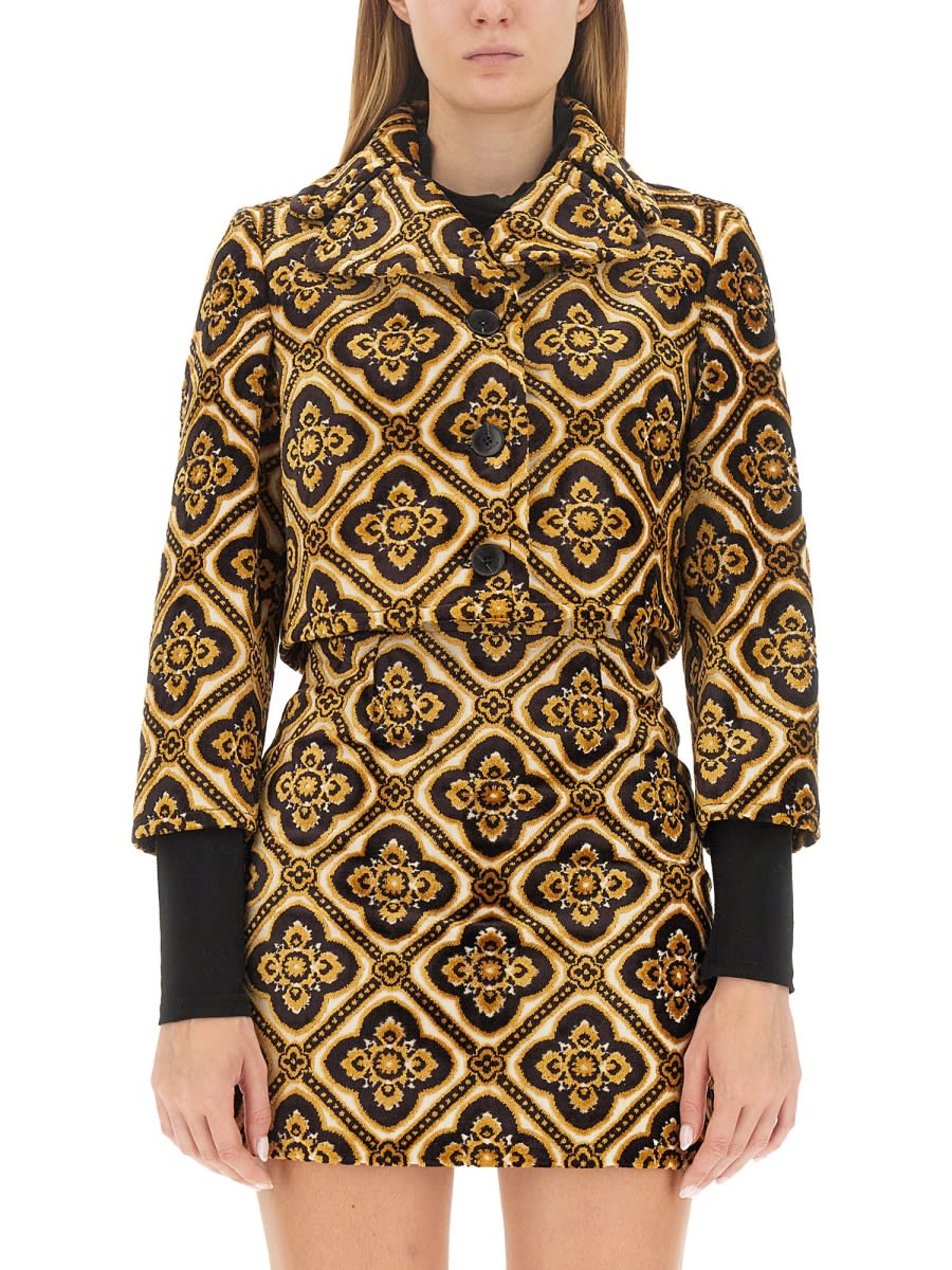 Shop Etro Cropped Jacket In Multicolour