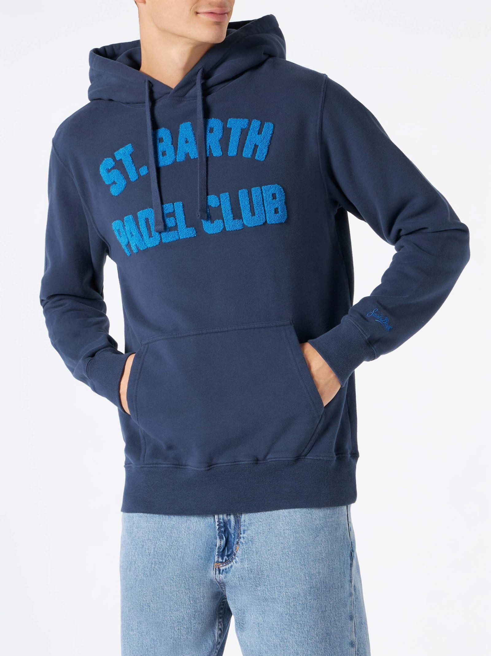 MC2 Saint Barth Man Navy Blue Hooded Sweatshirt With Print