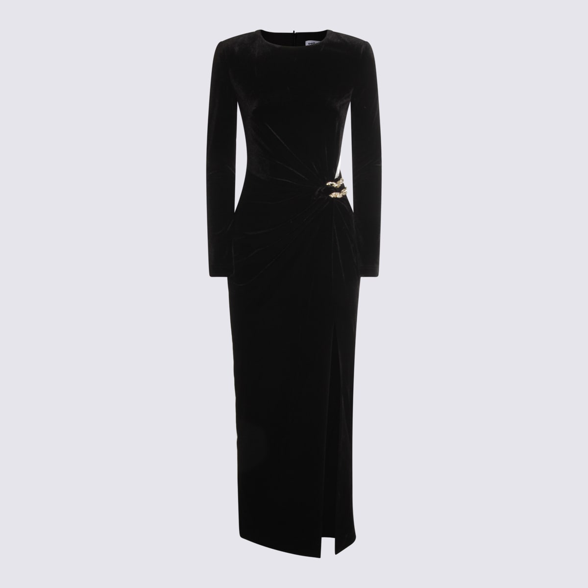 Self-portrait Black Velvet Embellished Midi Dress Black In Black