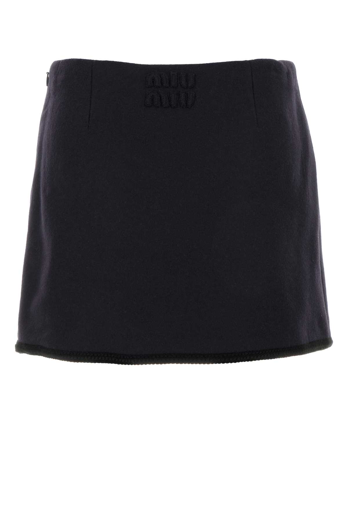 Miu Miu Midnight Blue Wool Mini Skirt In Black