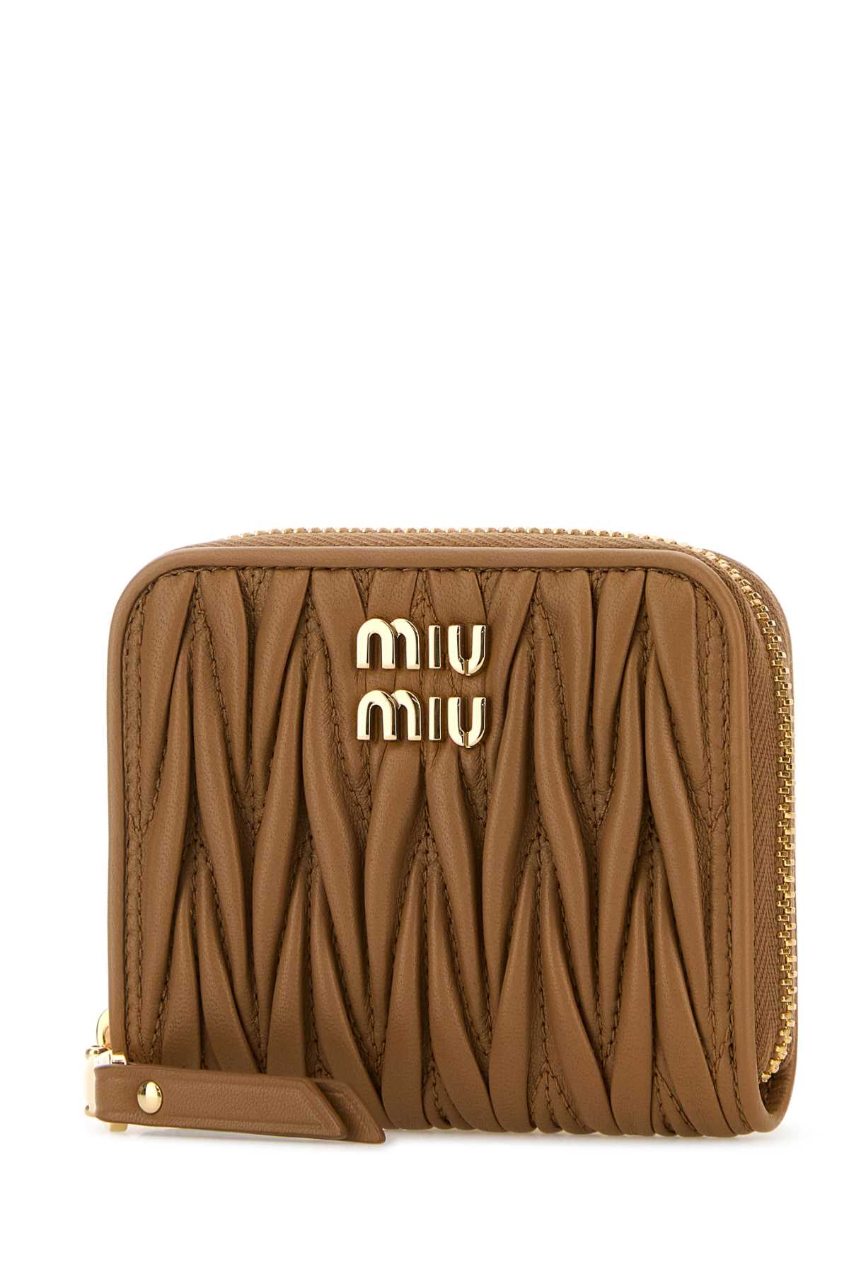 Miu Miu Camel Leather Coin Purse In Brown