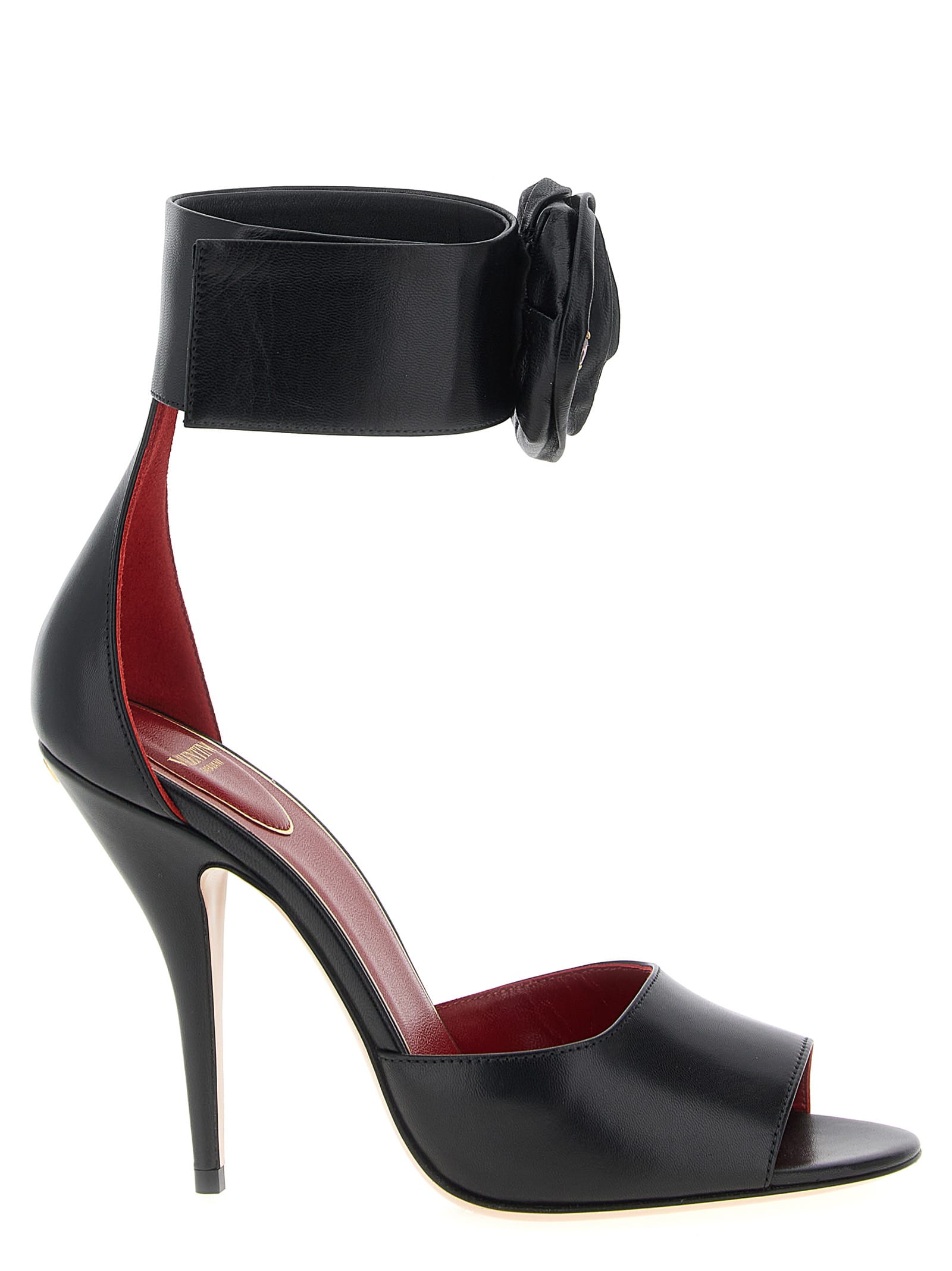 Valentino Garavani Drip Rose Kidskin Sandal With Crystals 105mm Woman Black 39.5 In Black