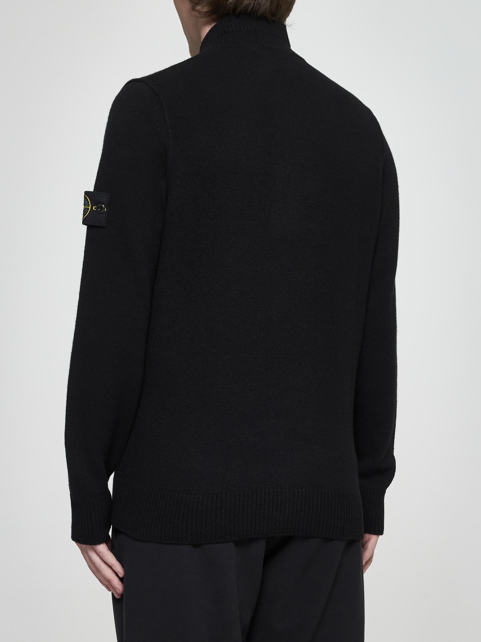 Shop Stone Island Button-collar Wool-blend Sweater In Black