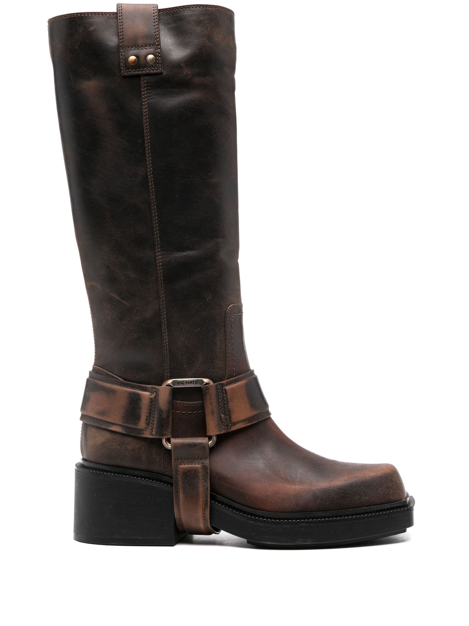 Vic Matié Brown Saddle Calf-length Boots