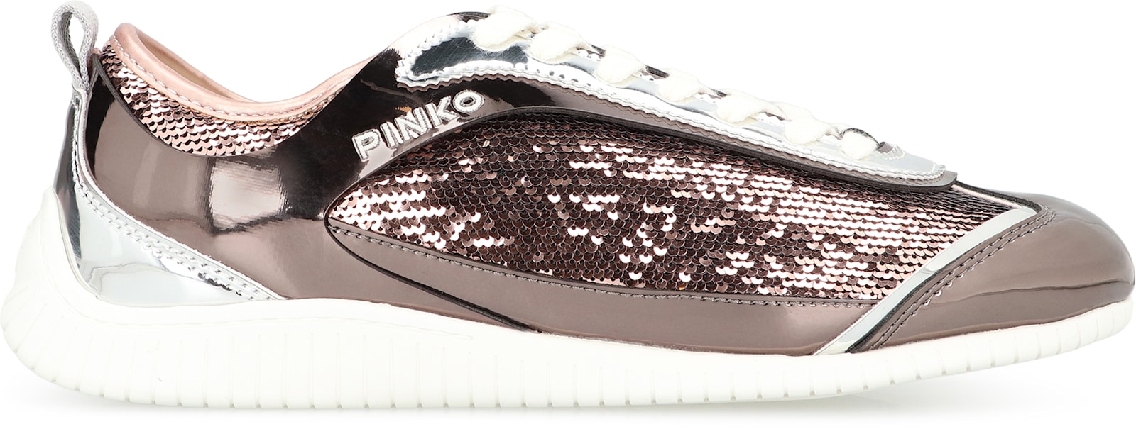 Pinko Reby 10 Mirror Fabric Sneakers With Sequins In Pink