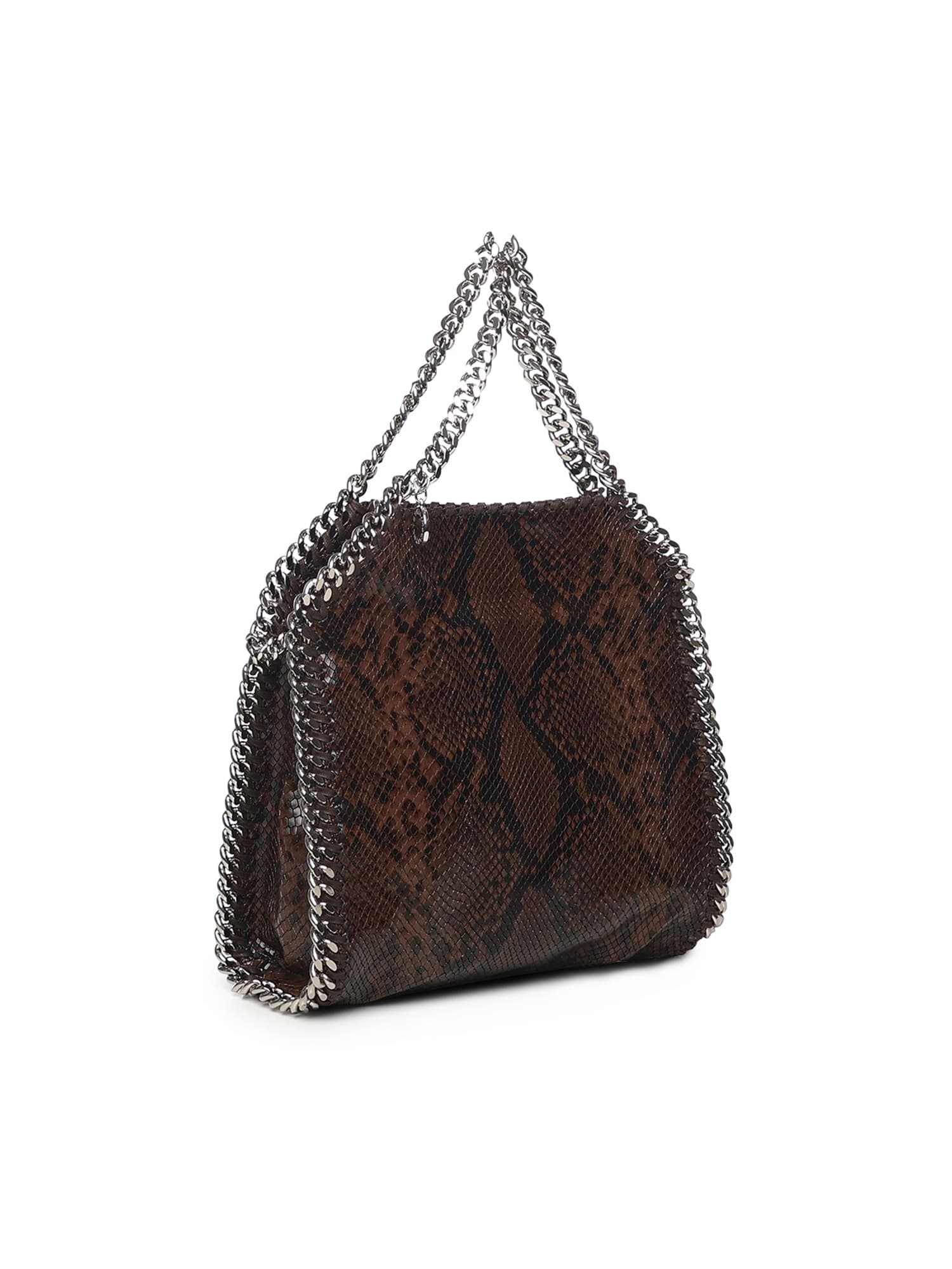 Stella Mccartney Falabella Fold-over Snakeskin-effect Tote Bag In Brown