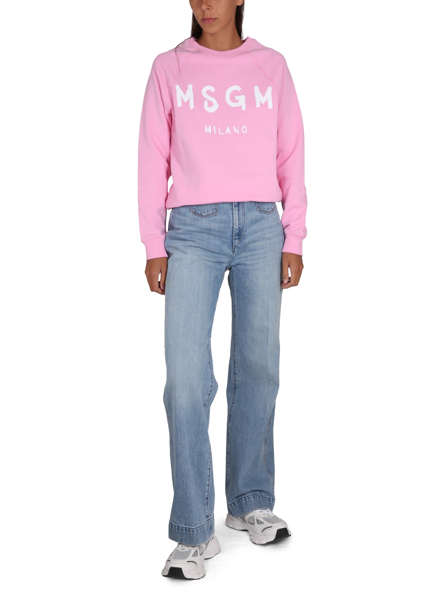Shop Msgm Sweatshirt With Brushed Logo In Rosa