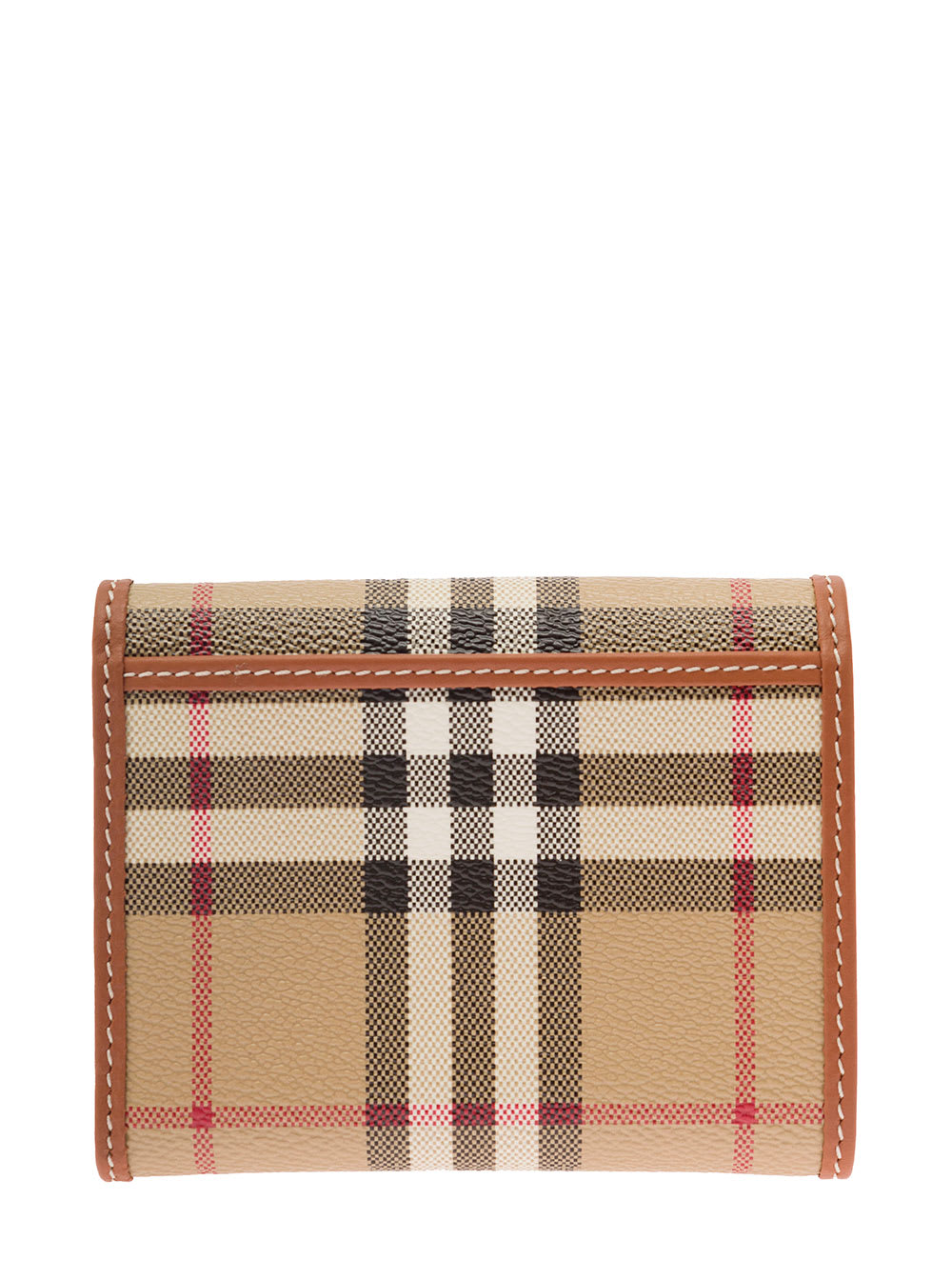 Shop Burberry Small Folding Wallet With Checkered Motif In Leather Woman In Beige