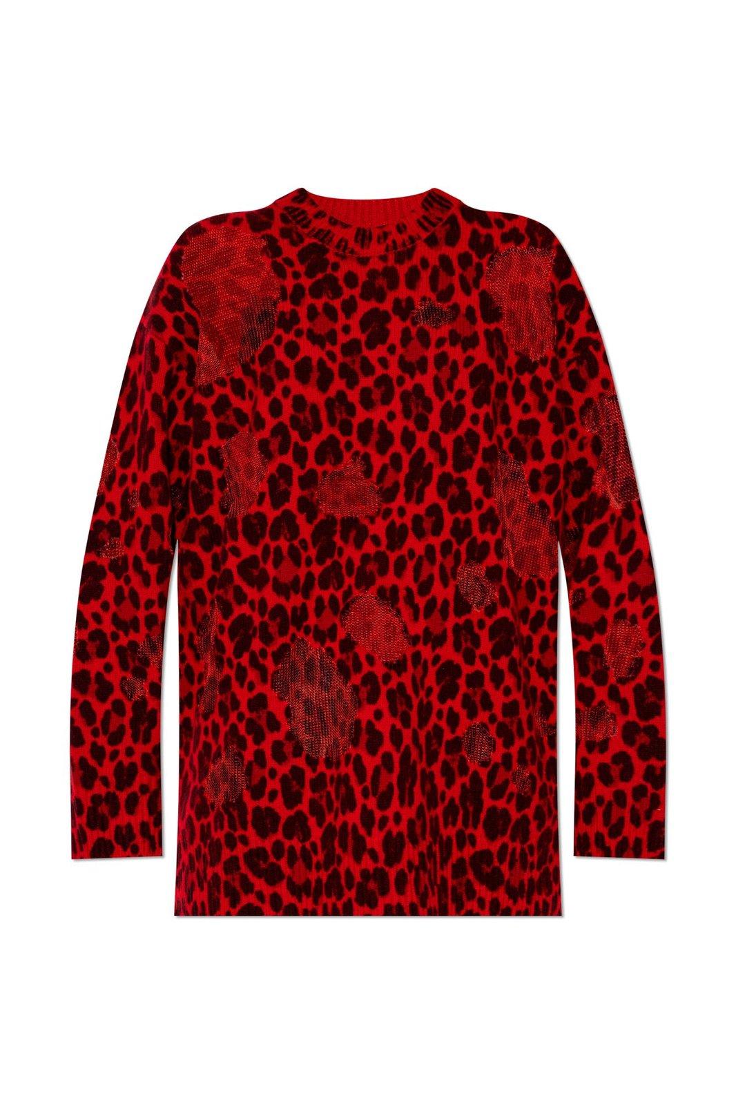 VERSACE LEOPARD-PRINTED SEMI-SHEER PANELLED JUMPER 