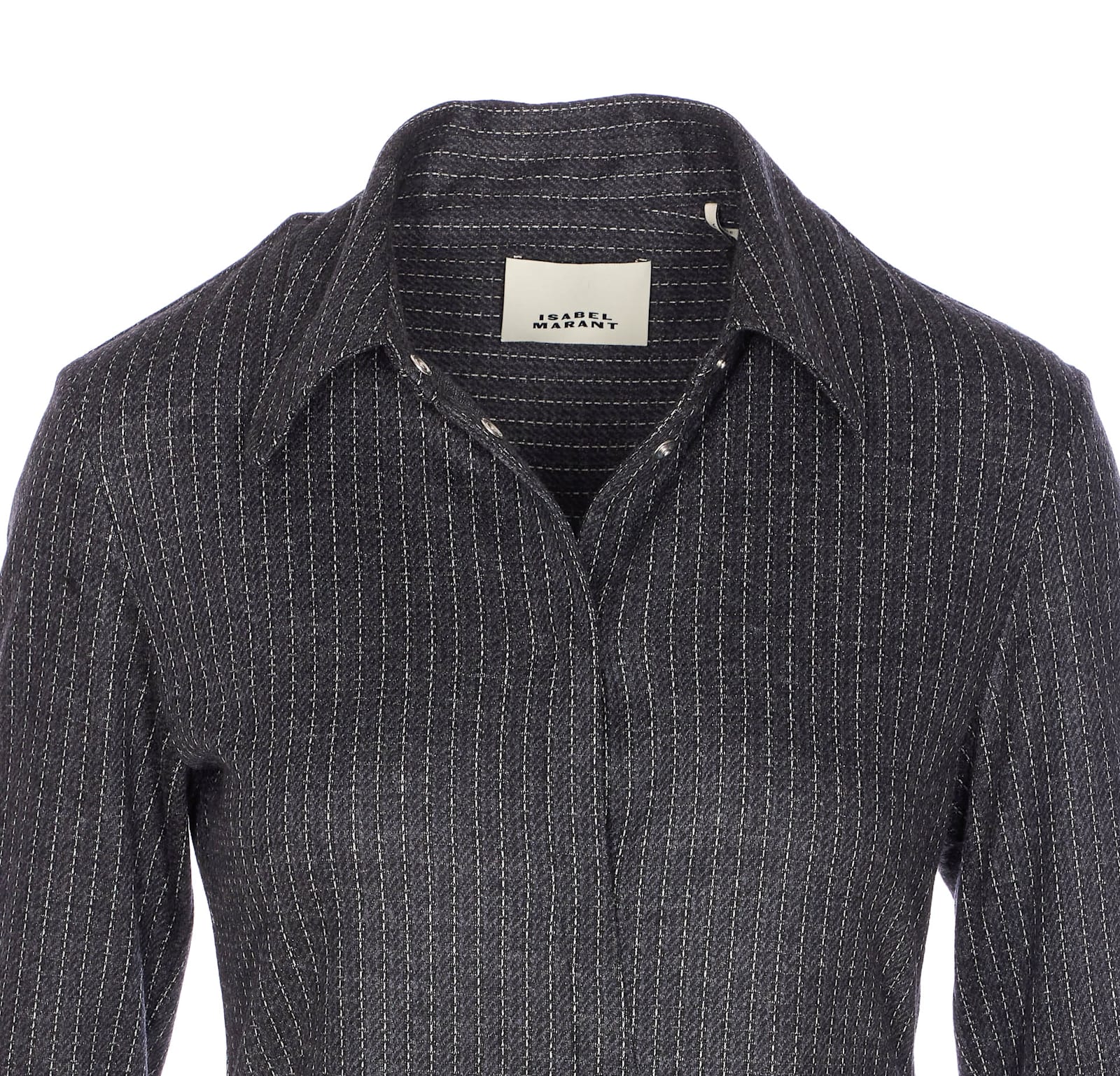 Isabel Marant Romeo Pinstripe Virgin Wool Blend Button-up Shirt In Black