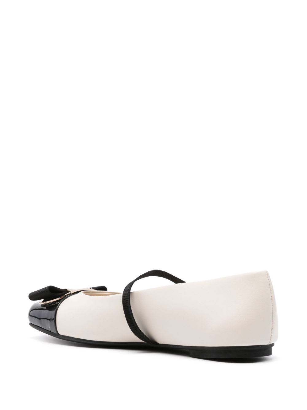 Ferragamo Bicolor New Vara Plate Ballerinas In White