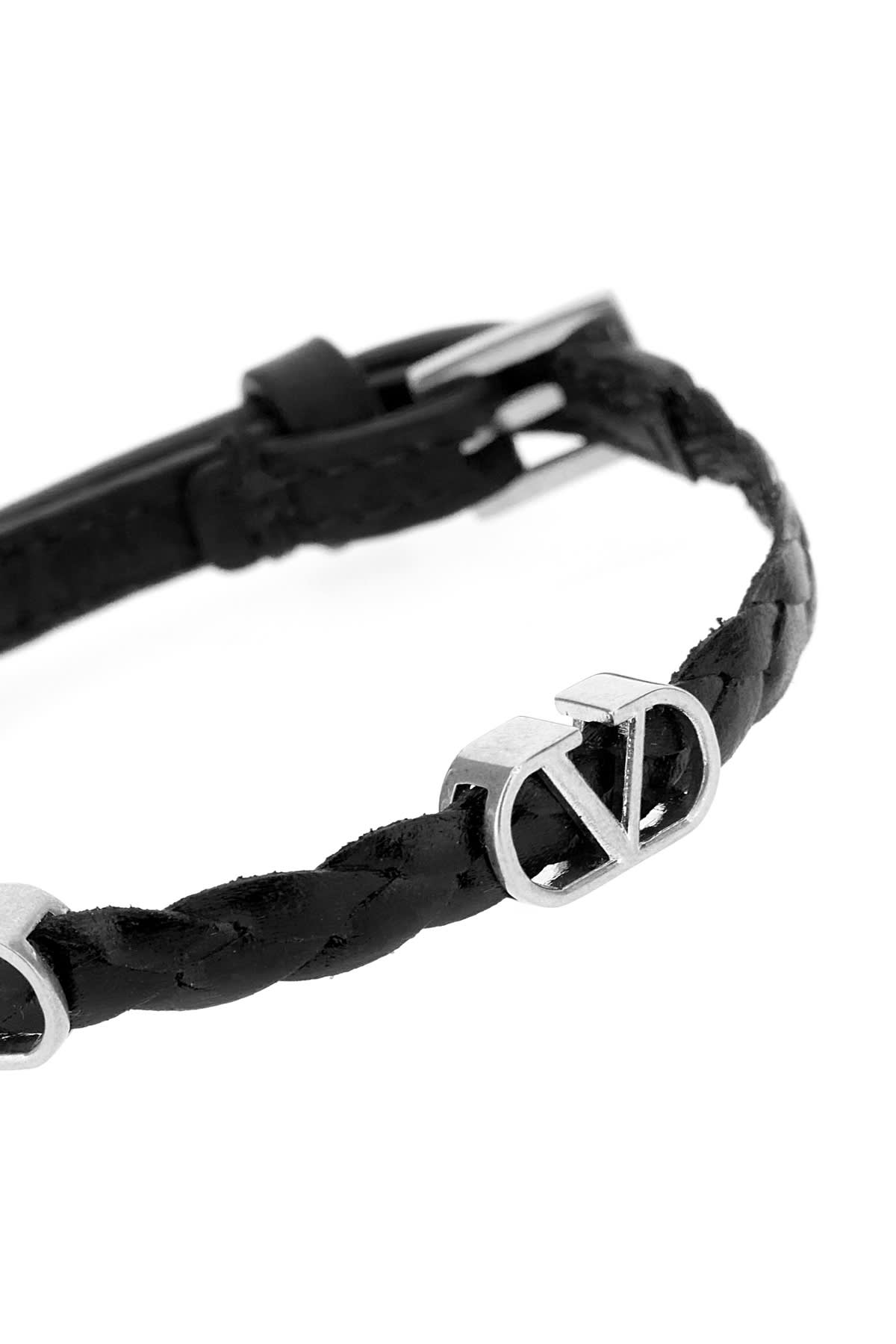 Valentino Garavani Vlogo Signature Bracelet In Braided Calfskin In Nero