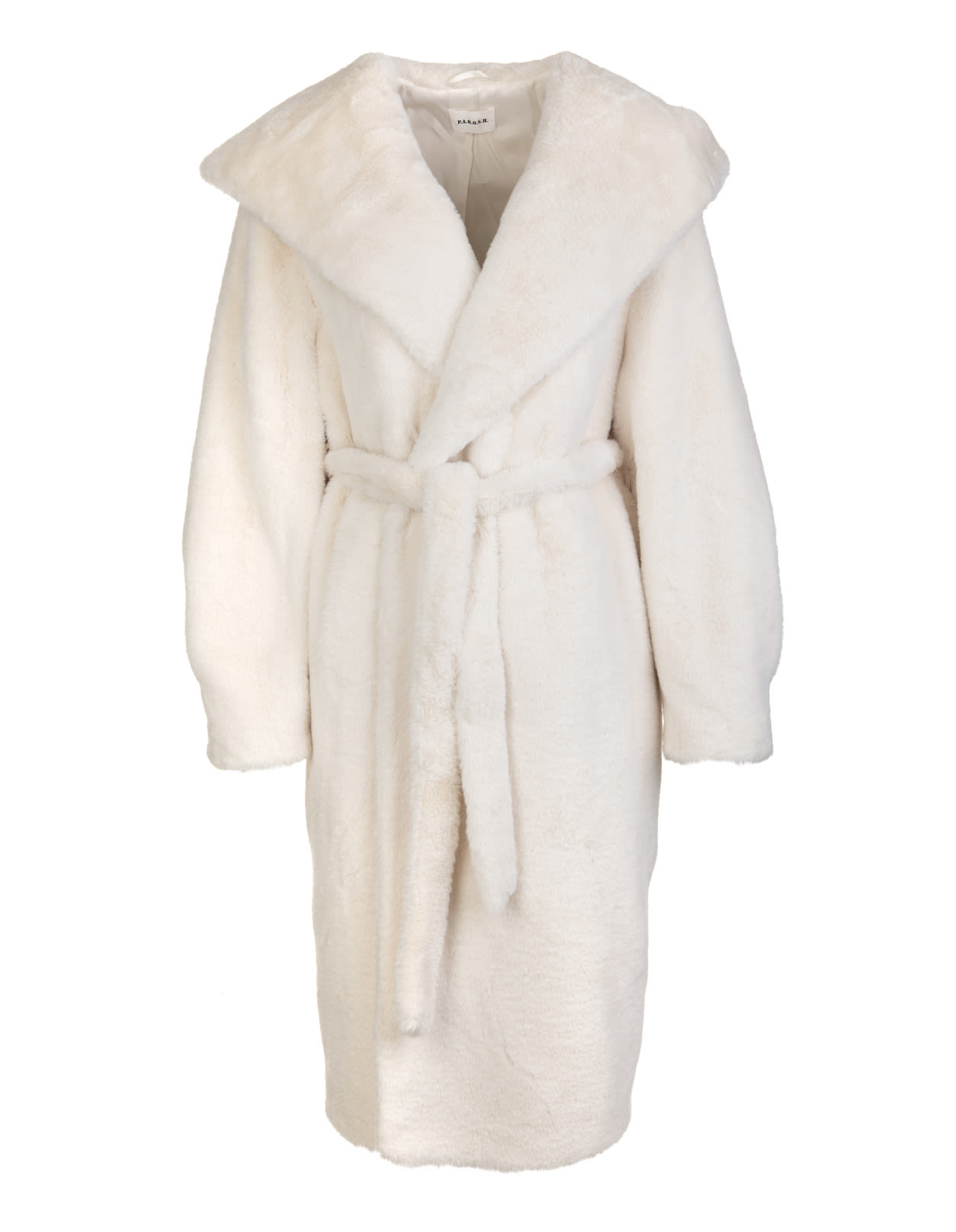 Parosh Photo Long Coat In White Faux Fur
