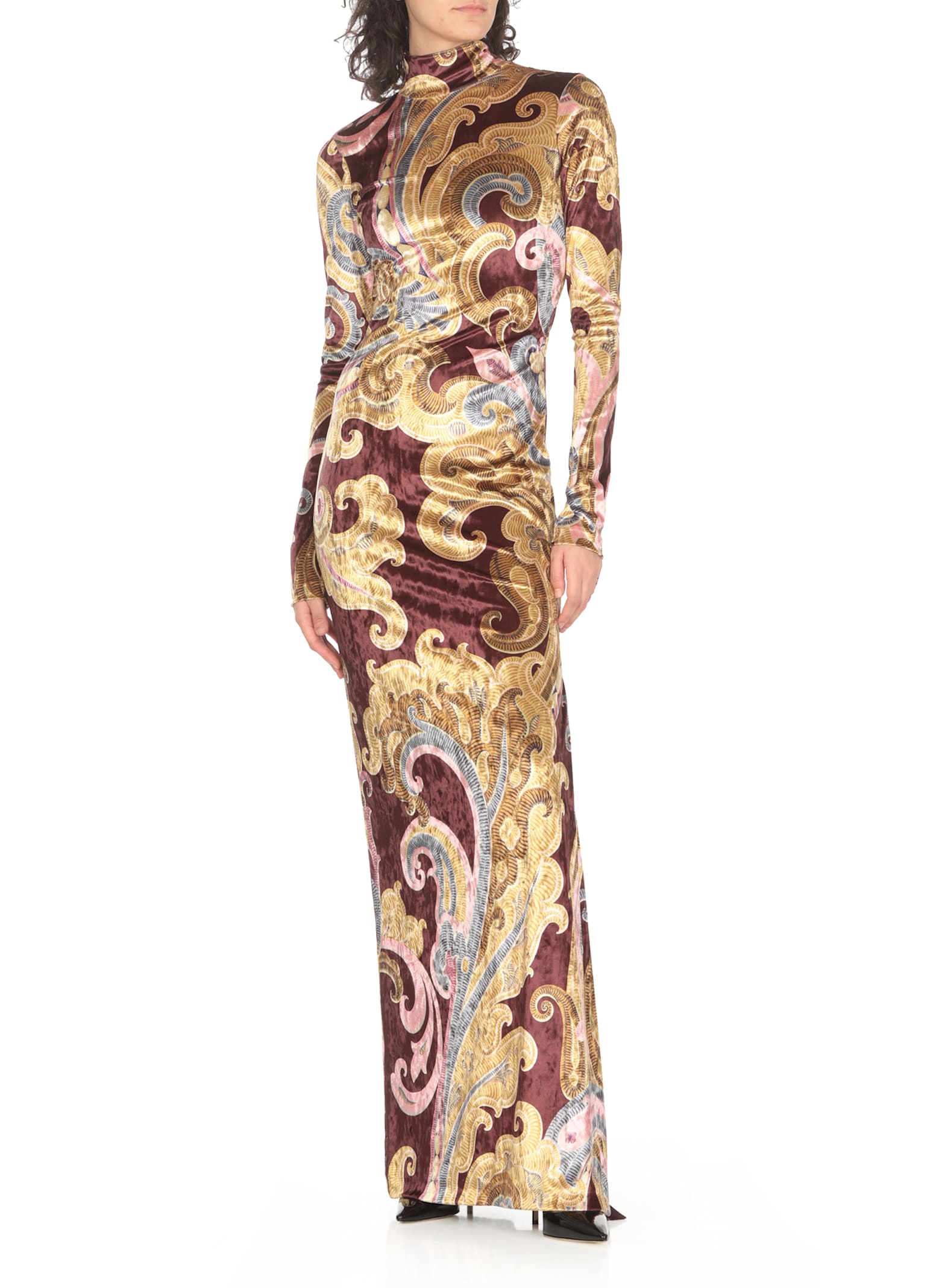 Shop Etro Velvet Dress In Brown