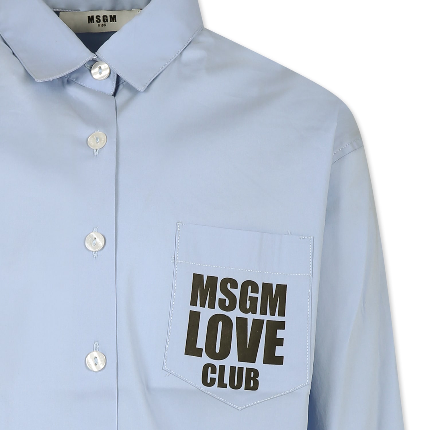 Shop Msgm Light Blue Shirt For Girl With Logo