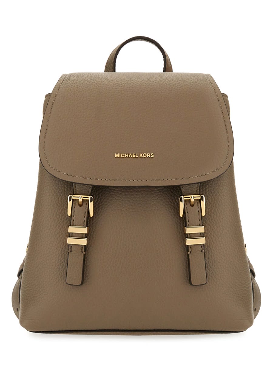 Michael Kors Leather Backpack With Adjustable Straps And Front Buckle In Nude