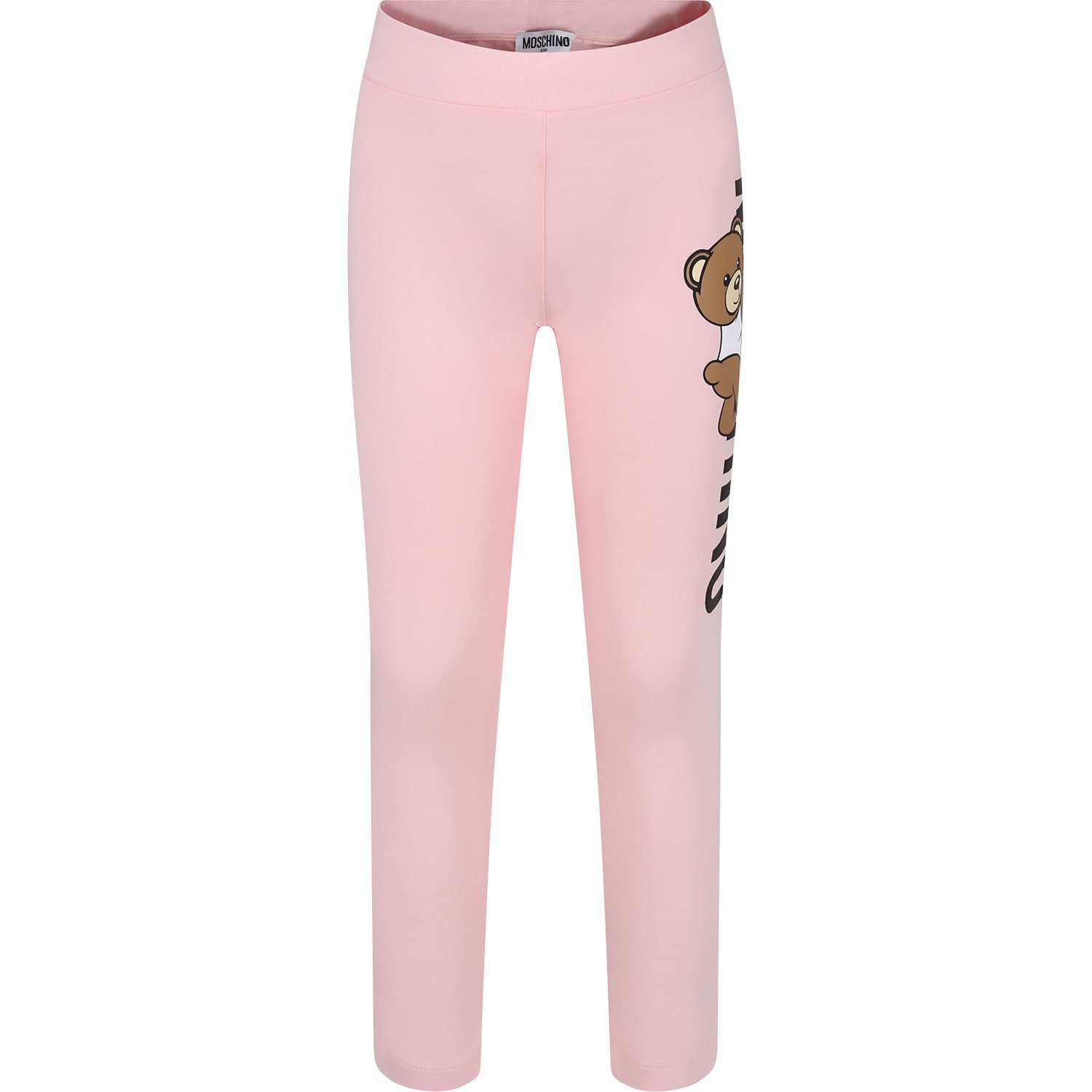 Moschino Kids' Pink Leggings For Girl With Teddy Bear And Logo