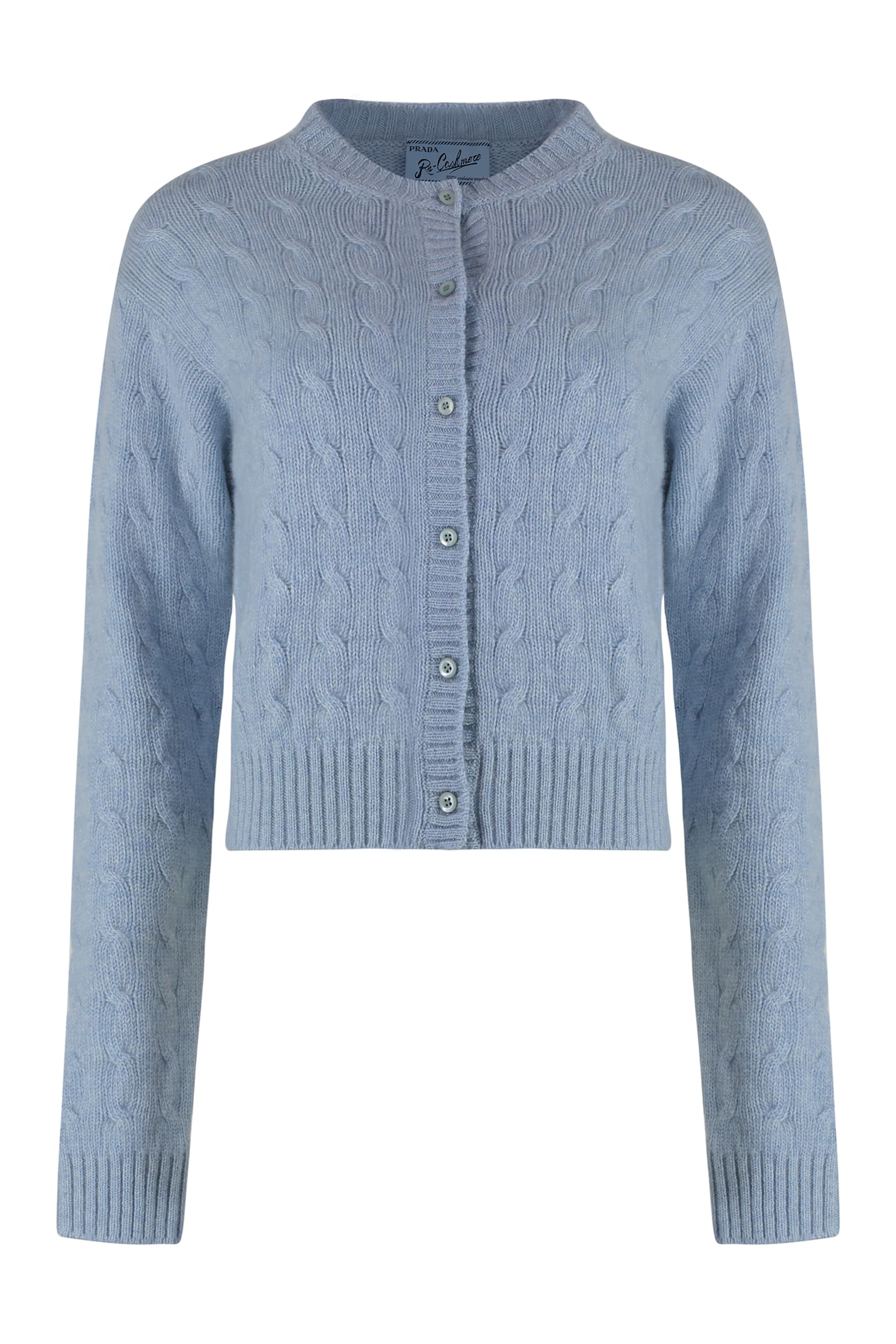 Shop Prada Cashmere Cardigan In Light Blue