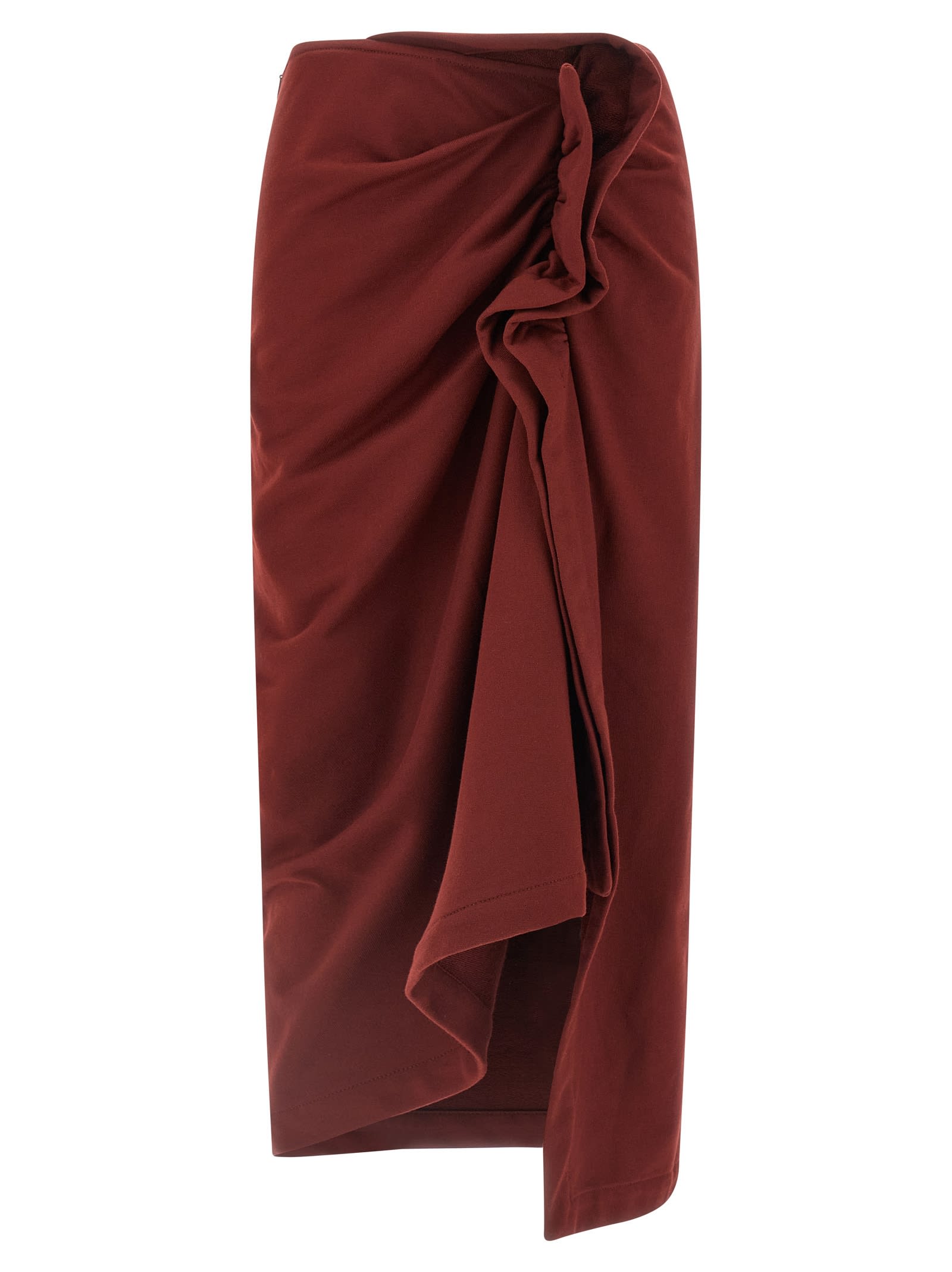Dries Van Noten High Waist Midi Skirt With Ruffled Detail In Burgundy