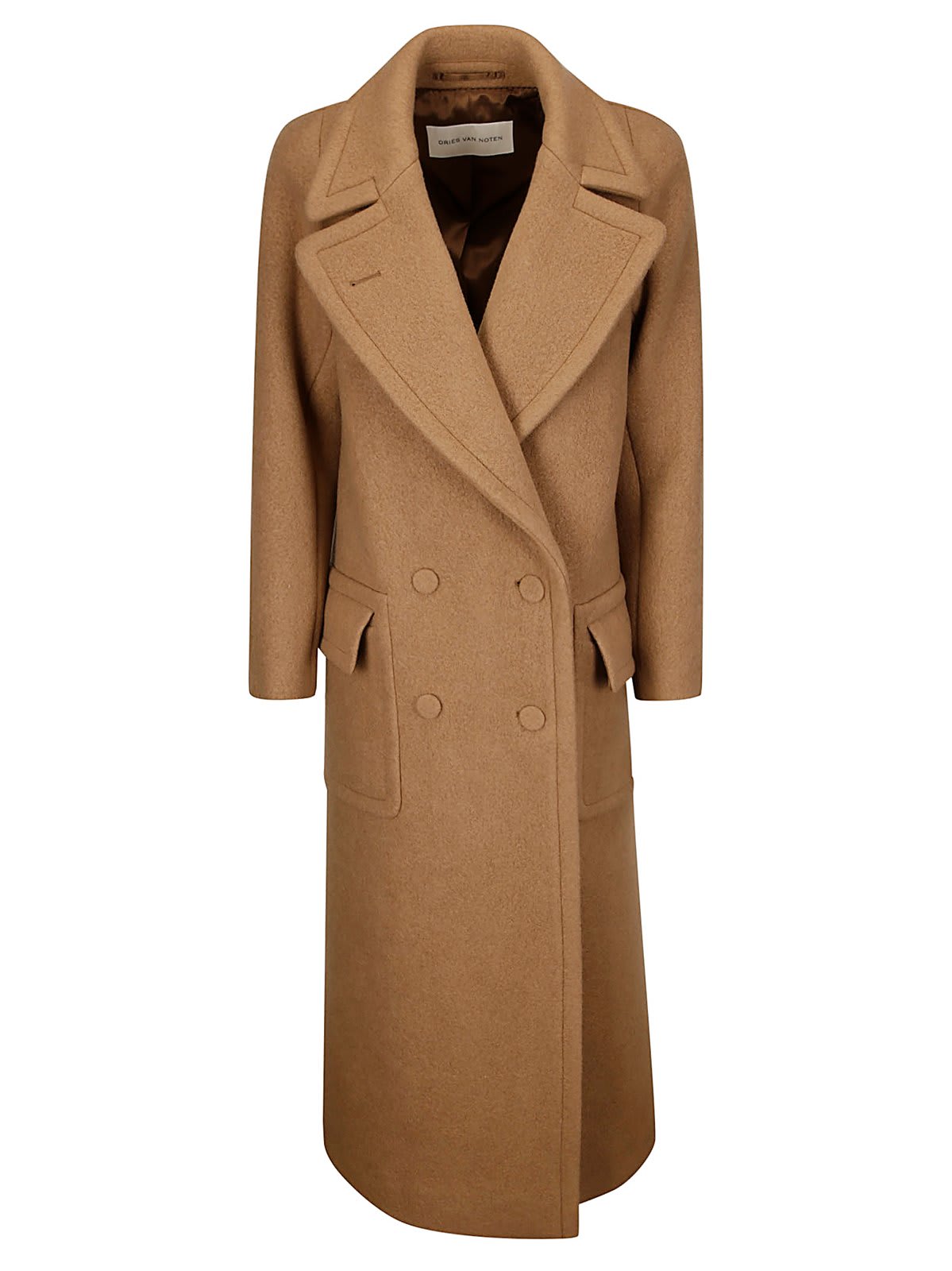 Shop Dries Van Noten Double Breasted Coat In Camel