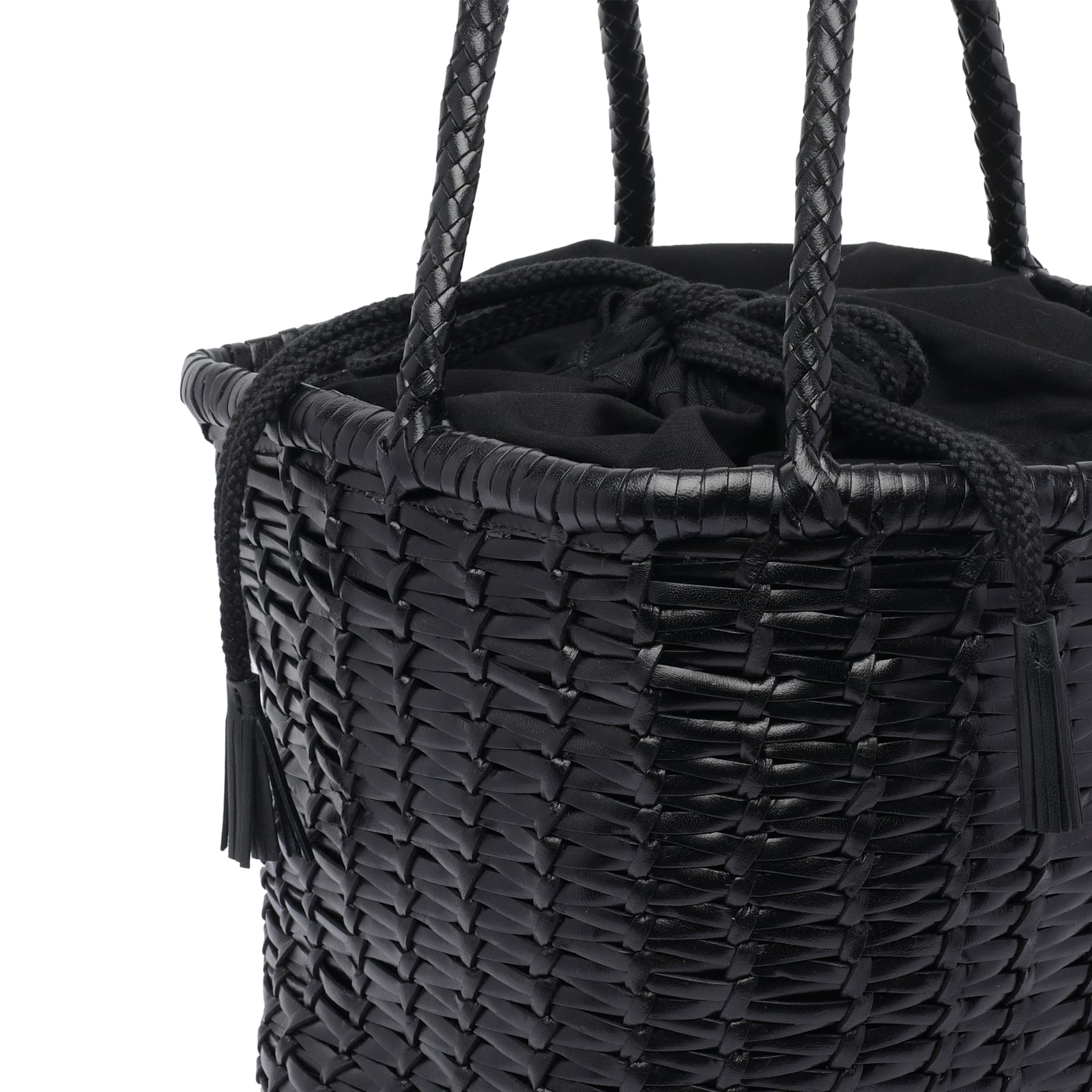 Dragon Diffusion Woven Texture Bucket Bag With Tassel Detail In Black