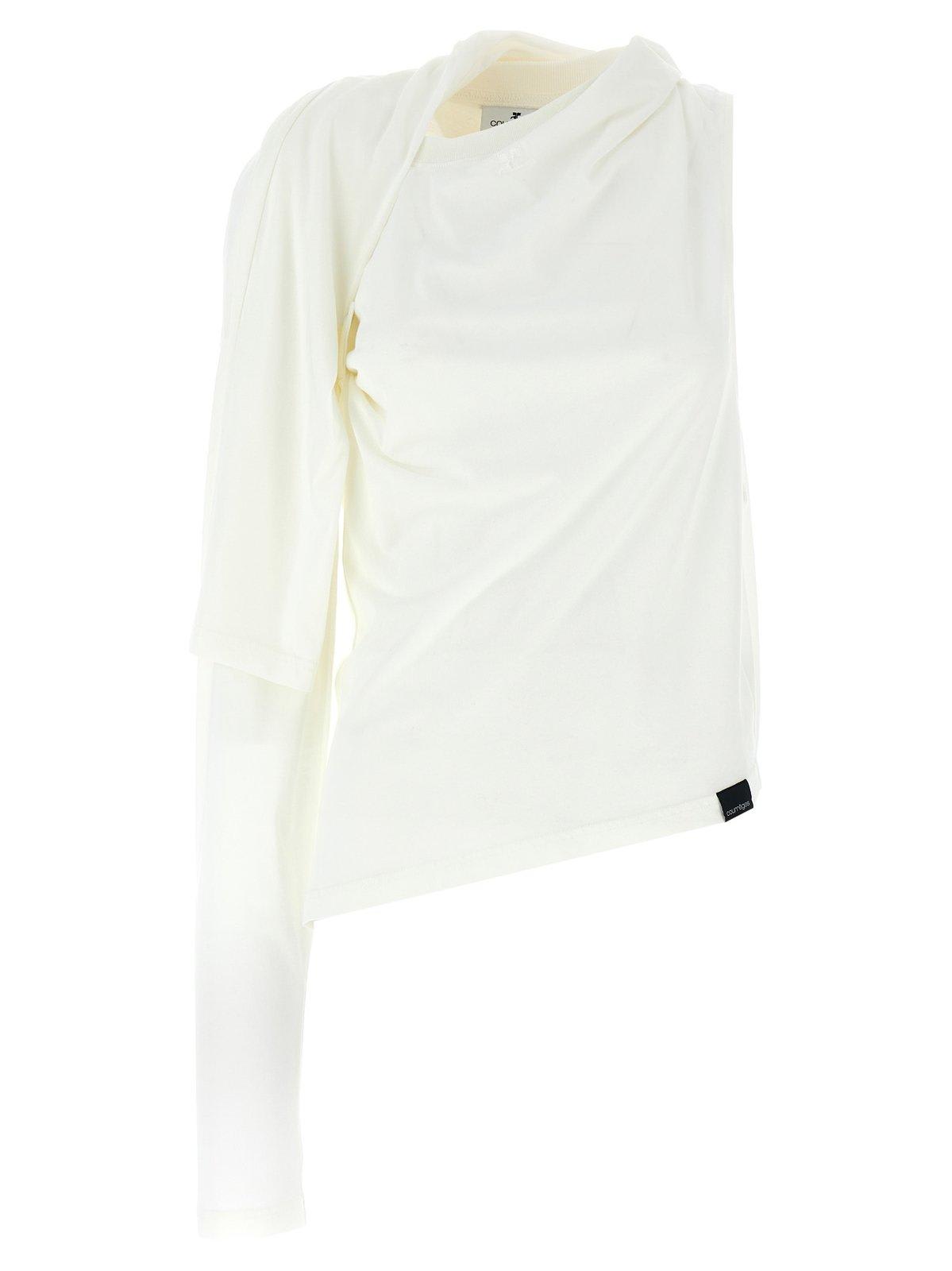 Shop Courrèges Asymmetric Off-shoulder Draped T-shirt In Heritage White