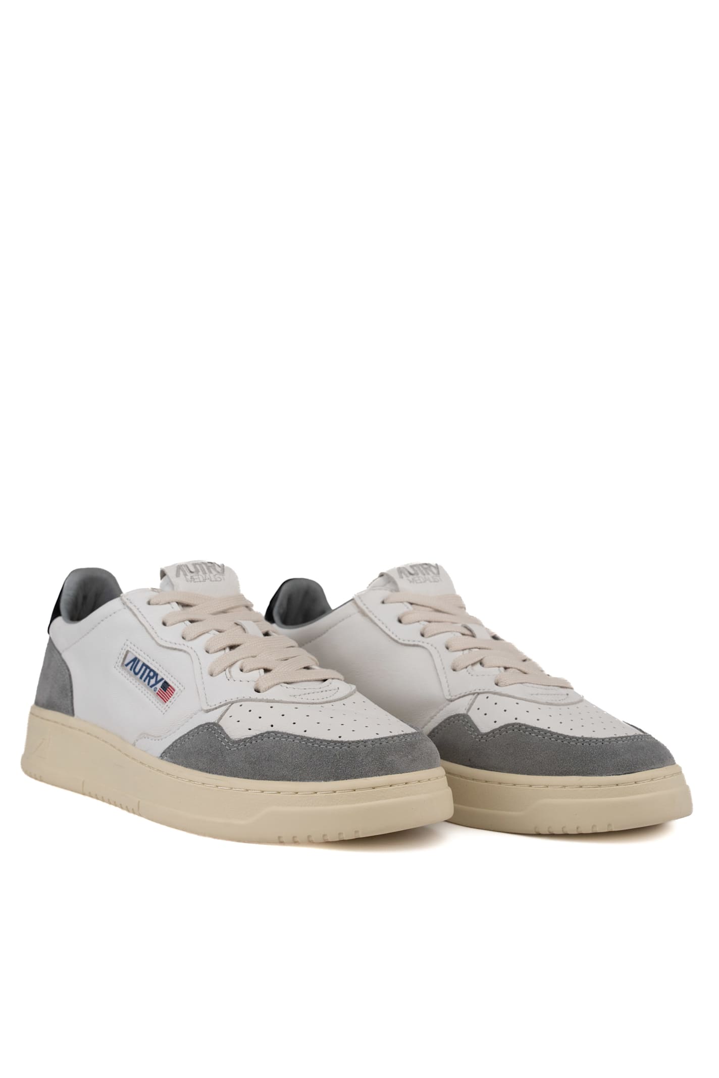 Shop Autry Medalist Low Sneakers In Goatskin And Suede In Goat/suede Grey/black