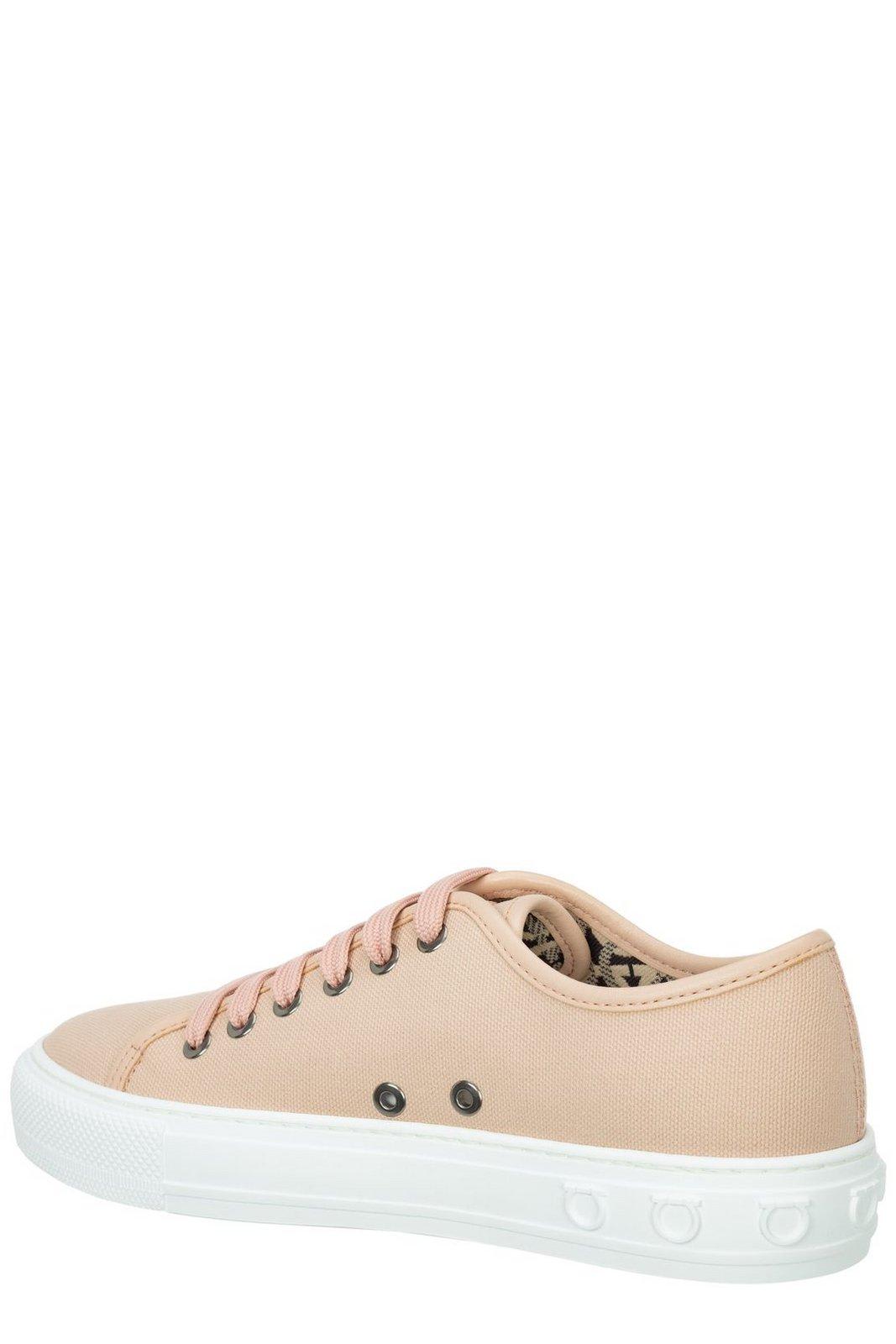 Shop Ferragamo Logo Embossed Lace-up Sneakers In Pink