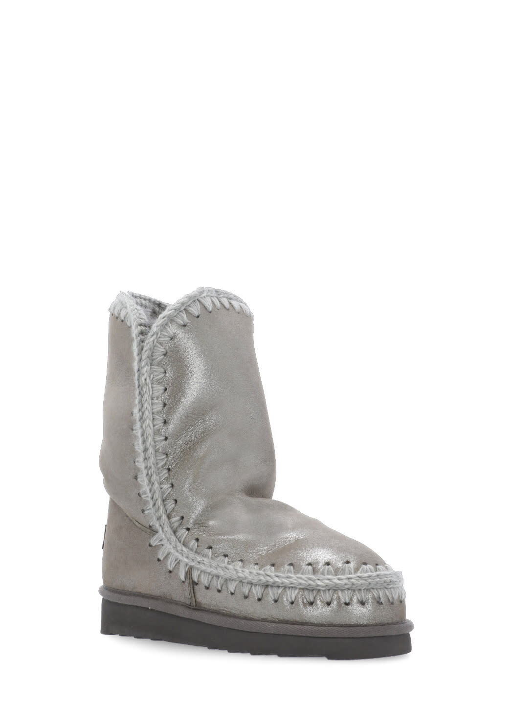 Mou Eskimo 18 Crochet-trim Metallic-leather Boots In Grey