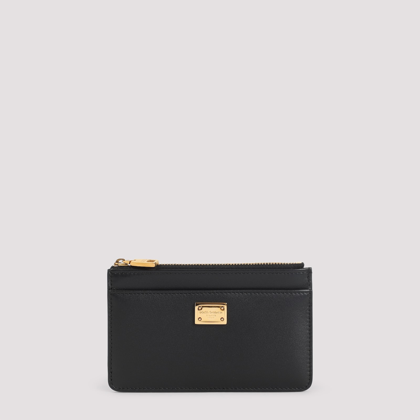 Dolce & Gabbana Zip-closure Calf Leather Wallet With Gold-tone Hardware In Black