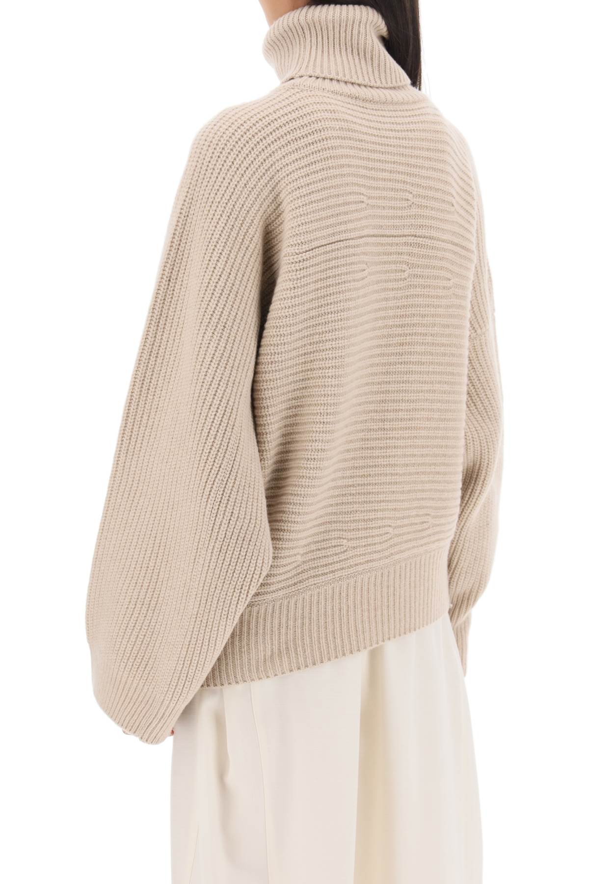 Stella Mccartney Asymmetrical Sweater In Ribbed Cashmere Knit In Oat (beige)