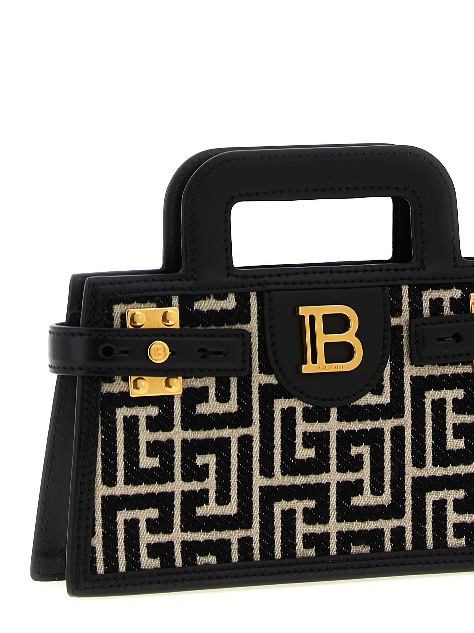 Balmain Small Geometric Pattern Handbag With Chain Strap In Black
