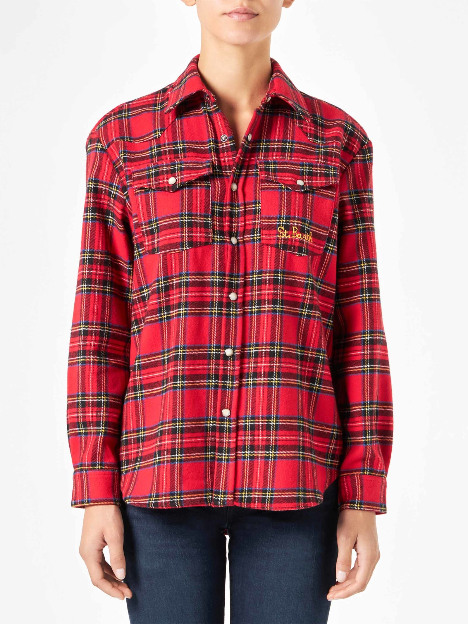 Shop Mc2 Saint Barth Woman Long Sleeves Flannel Shirt In Red