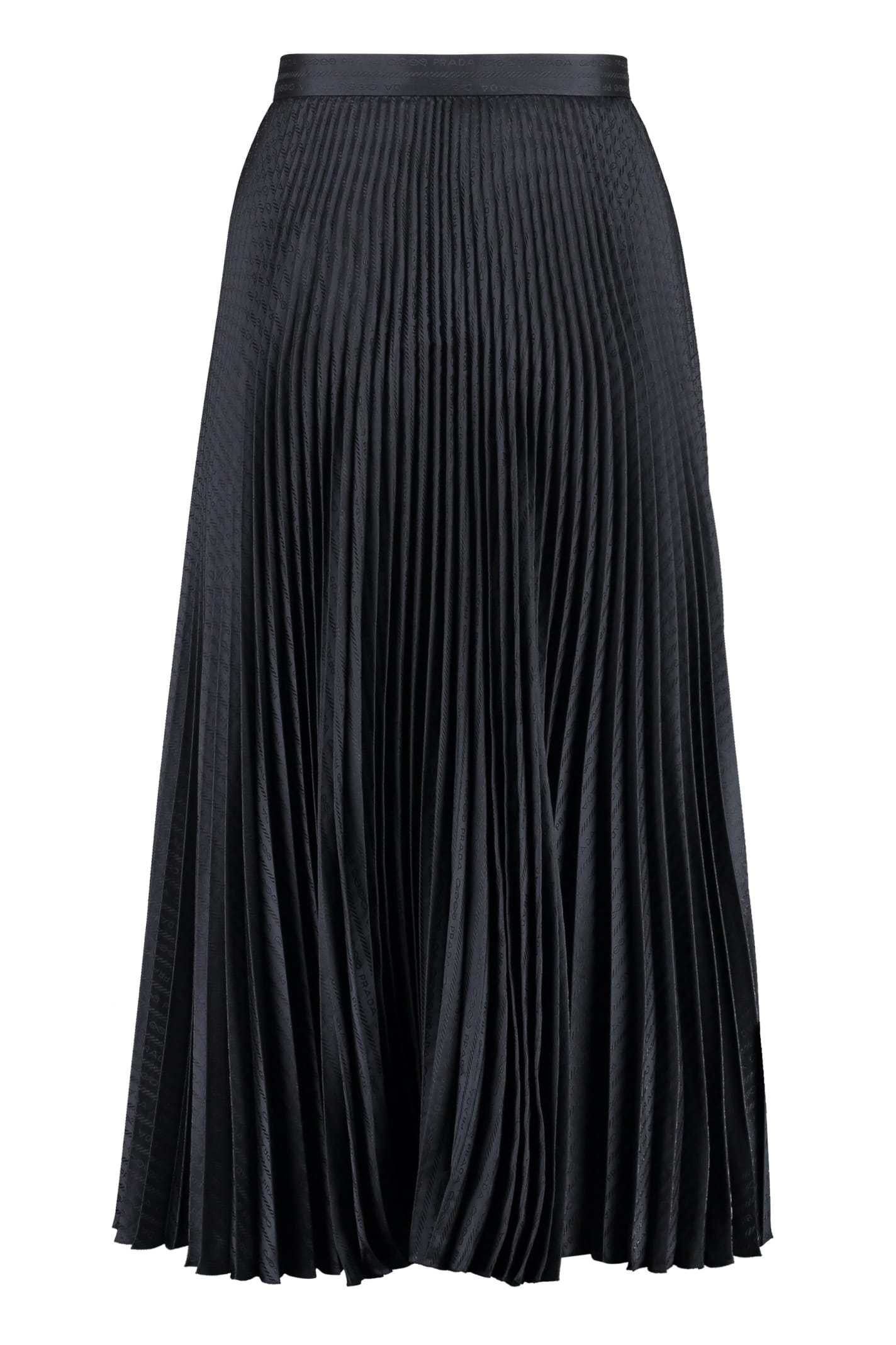 Shop Prada Silk Pleated Skirt In Black