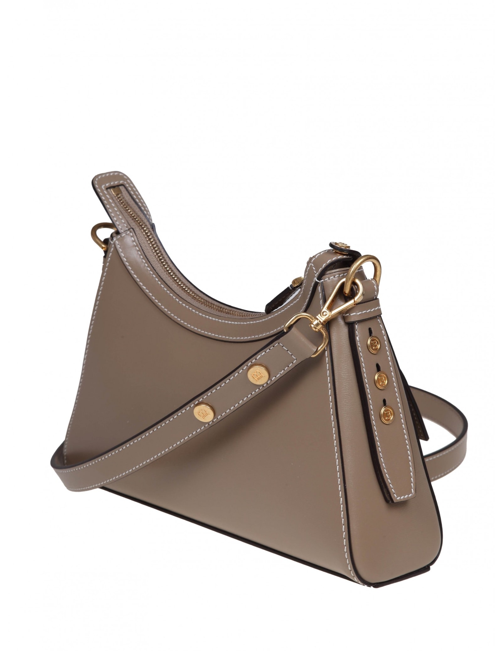 Shop Balmain B-buzz Hobo Shoulder Bag In Taupe Color Leather