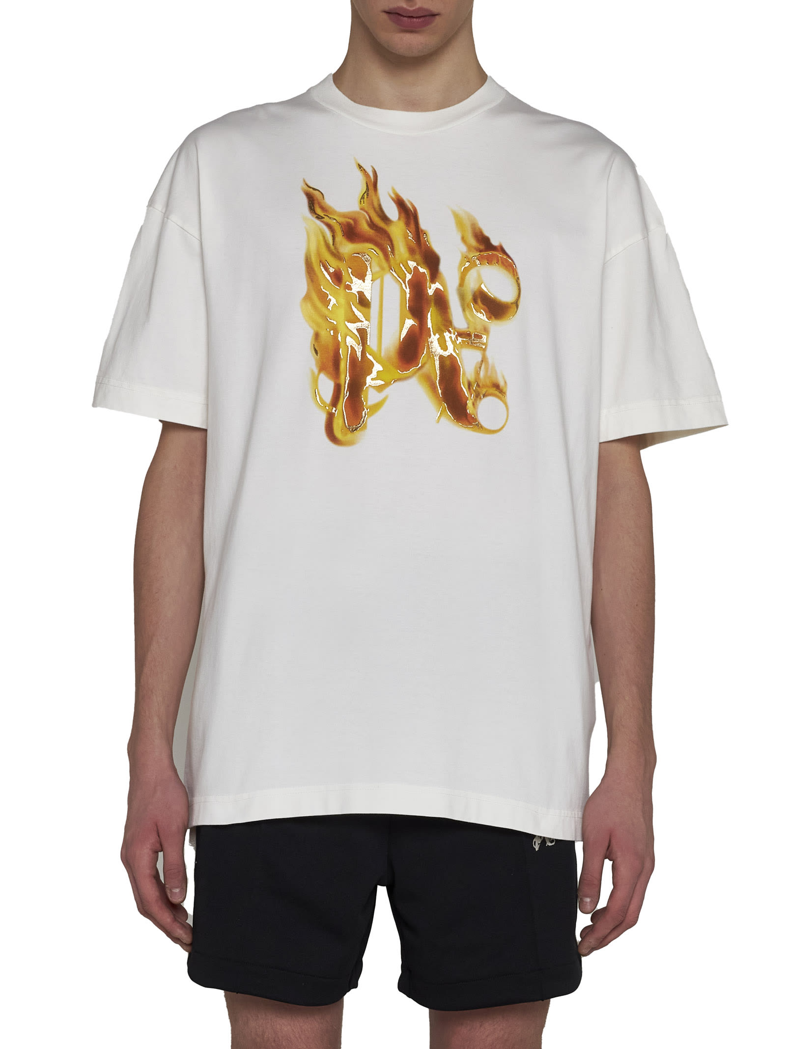 Shop Palm Angels T-shirt In Off White Gold