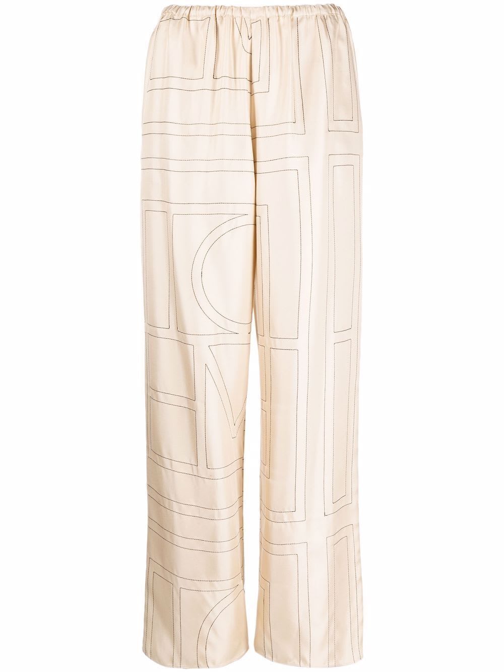 Shop Totême Monogram Silk Pj Bottoms In Ivory Monogram